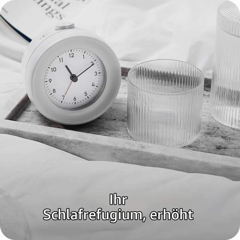 mudita Bell 2 Wecker Analog mit minimiertem blauem Licht - Minimalistischer Offline Sunrise Alarm Clock - 10 Melodien, Entspannungsklänge, Naturgeräusche - Grau