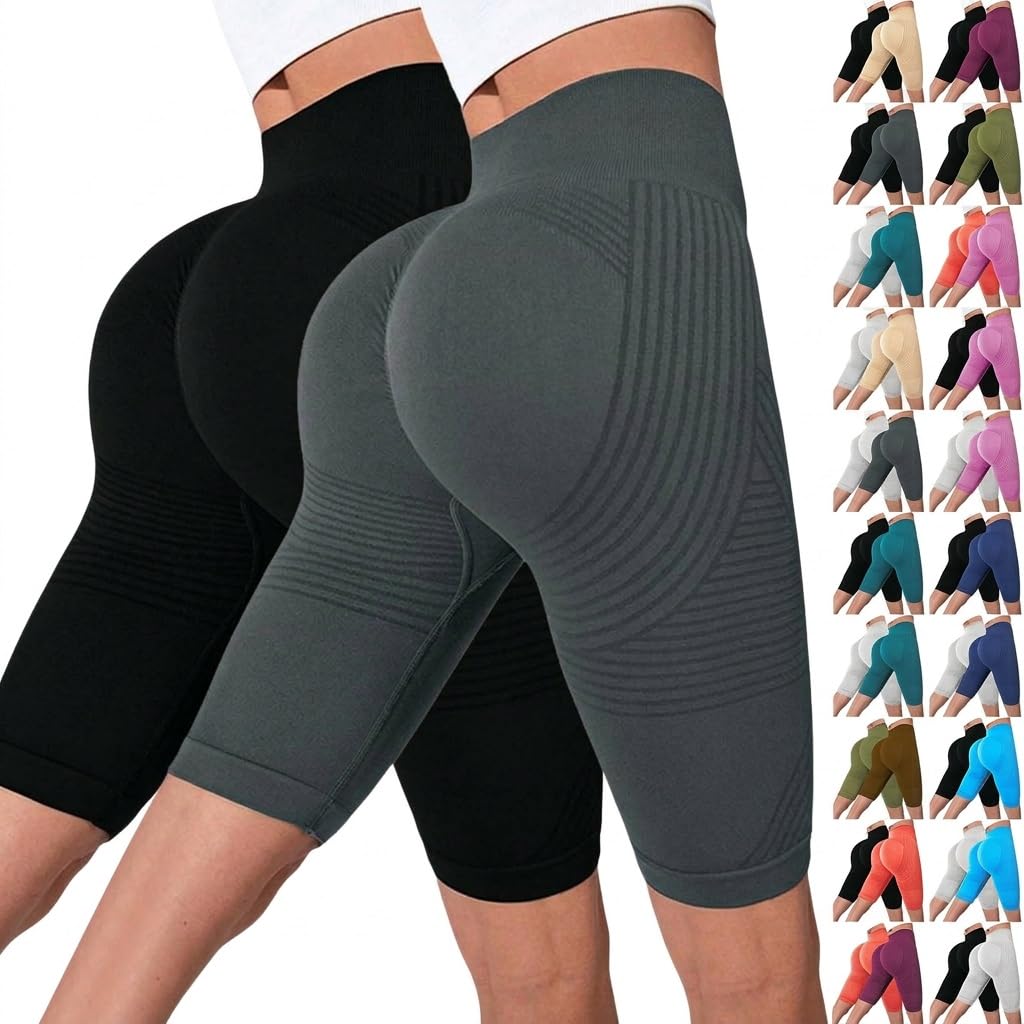 2 Pezzi Solenao Leggins 3D Anticellulite Donna,Push Up Sculpture Lipedema a Compressione Controllo Graduata Estivi Anti Cellulite Leggins Corti Donna Sportivo Vita Alta Senza Cuciture Fitness Yoga