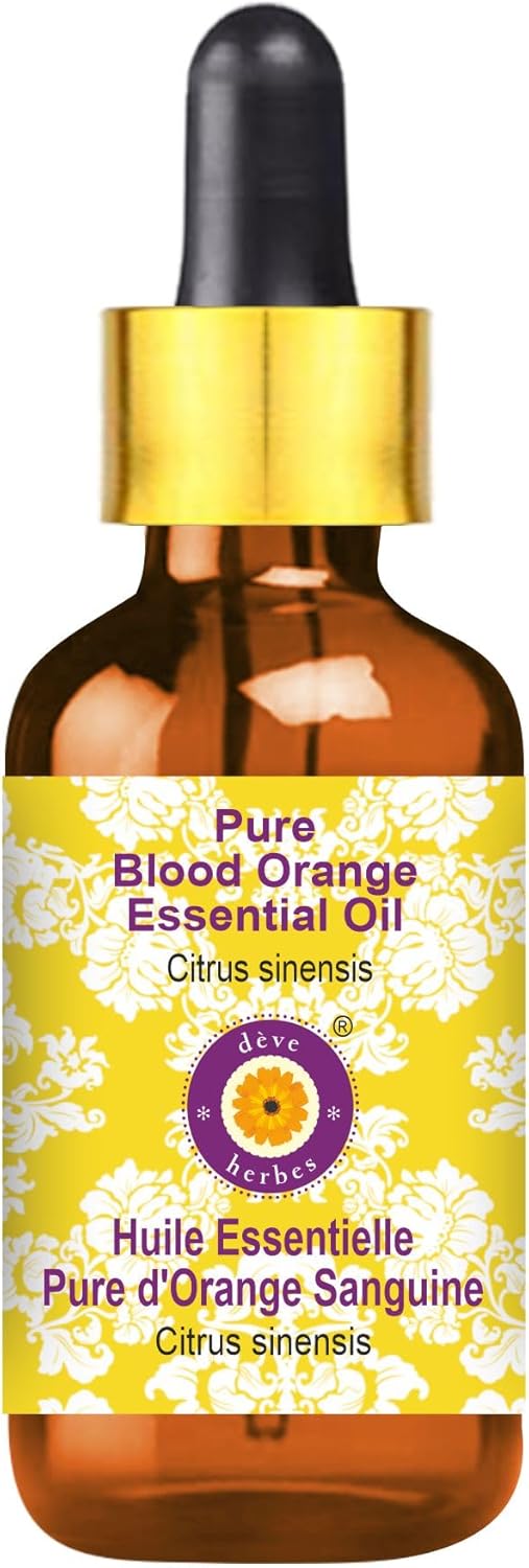 Deve Herbes Pure Blood Orange Essential Oil (Citrus sinensis) with Glass Dropper Steam Distilled 50ml (1.69 oz)