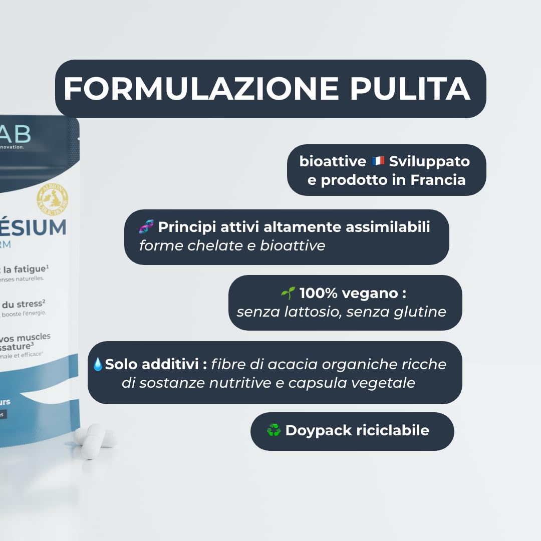 INOLAB Magnesio Completo 1980mg + B6 | 4 Forme Sinergiche: Magnesio Bisglicinato, Malato, Vegetale, Taurina Chelata | Alta Assimilazione e Tolleranza | 120 Capsule Senza Magnesio Marino