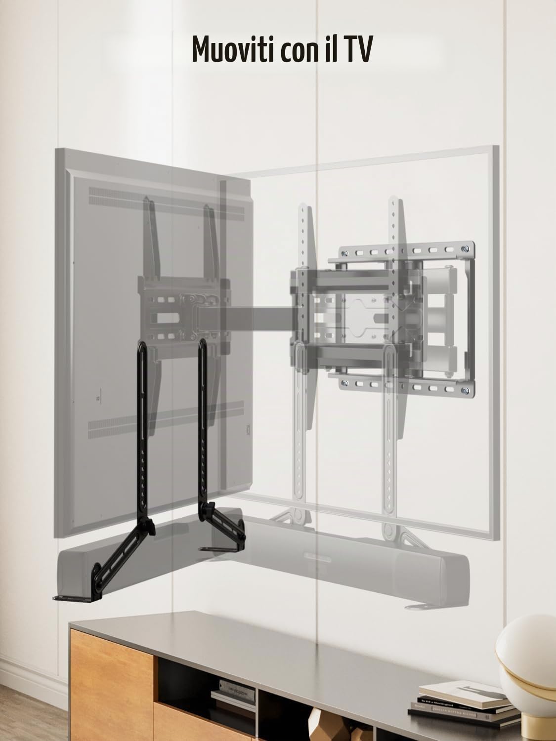 Mounting Dream - Supporto universale per soundbar, per soundbar fino a 6.8 kg, installazione sopra o sotto la TV, con piastra di estensione lunga e corta staccabili
