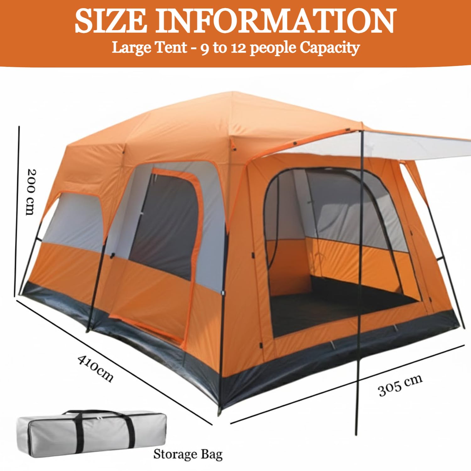 Nasmodo Family Camping Tent for Adults 3-12 Person Campaign Tent Waterproof Tent House for Picnic, Hiking, Travelling, Trekking Dome Tent with Rooms
