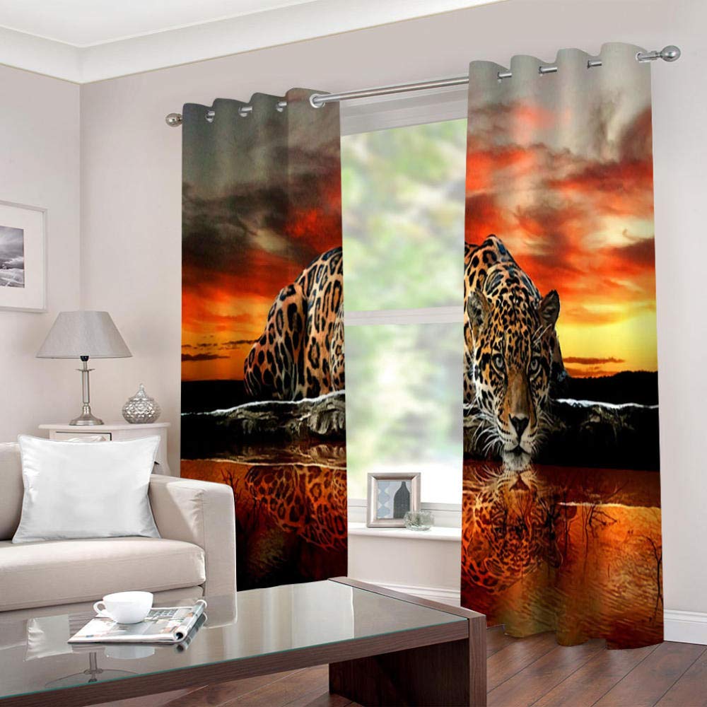 YMLJH Blackout Curtains Dusk animal leopard 2x W 168 cm x L 183 cm Curtains Blackout Eyelet Bedroom Super Soft Thermal Insulated 2 Panels