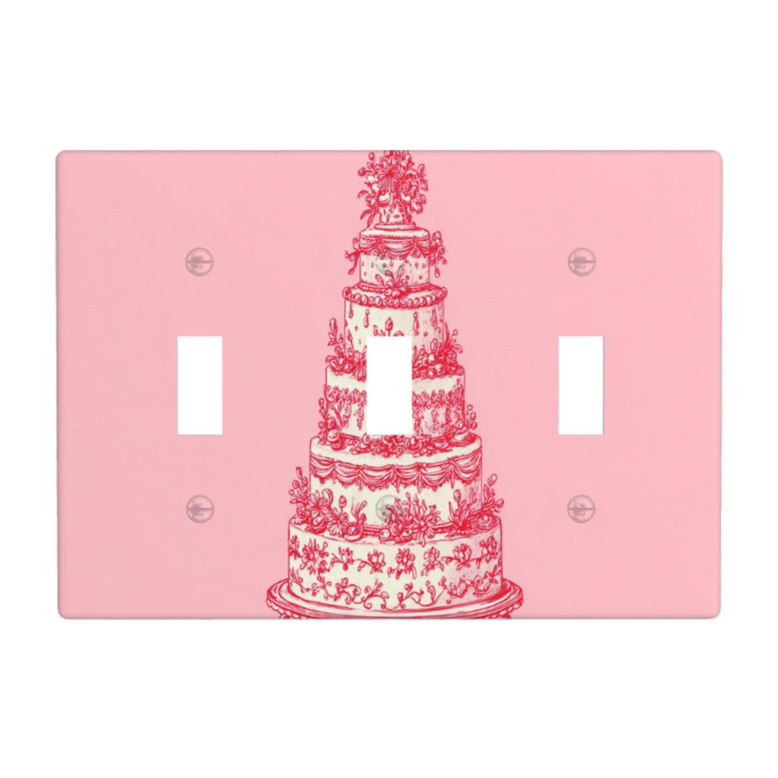Simple Red Line Drawing Multi-Tiered Cake Light Switch Covers 3 Gang Triple Toggle Wall Plate Switchplate Electrical Faceplate for Bathroom Kitchen Bedroom Decor
