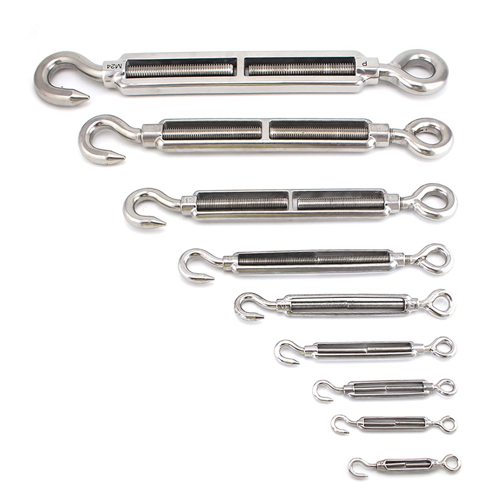YDHSIKK Turnbuckle Wire Tensioner, A4 316 Stainless Steel Hook & Eye Turnbuckle Wire Rope Tensioner M4 M5 M6 M8 M10 M12 M14(M8)