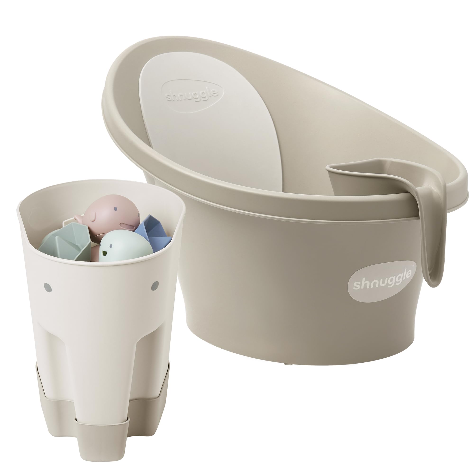 Shnuggle Baby Bathtime Essentials Bundle Newborn Bath with Support Rinse Jug and Ellie Toy Scoop Practical Eco-Friendly and