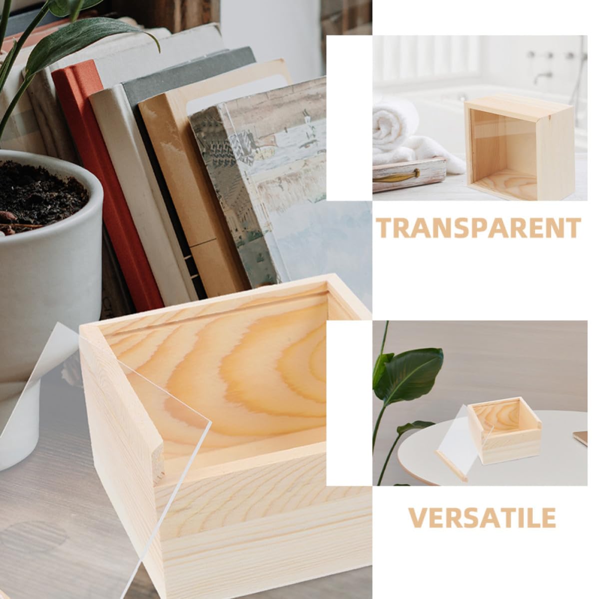 Balacoo Caja Organizadora de Madera y Acrílico Beige Diseño Transparente, Almacenamiento Multifuncional para Joyería y Papelería en Tocadores y Espacios Pequeños, Paquete de 2 Piezas