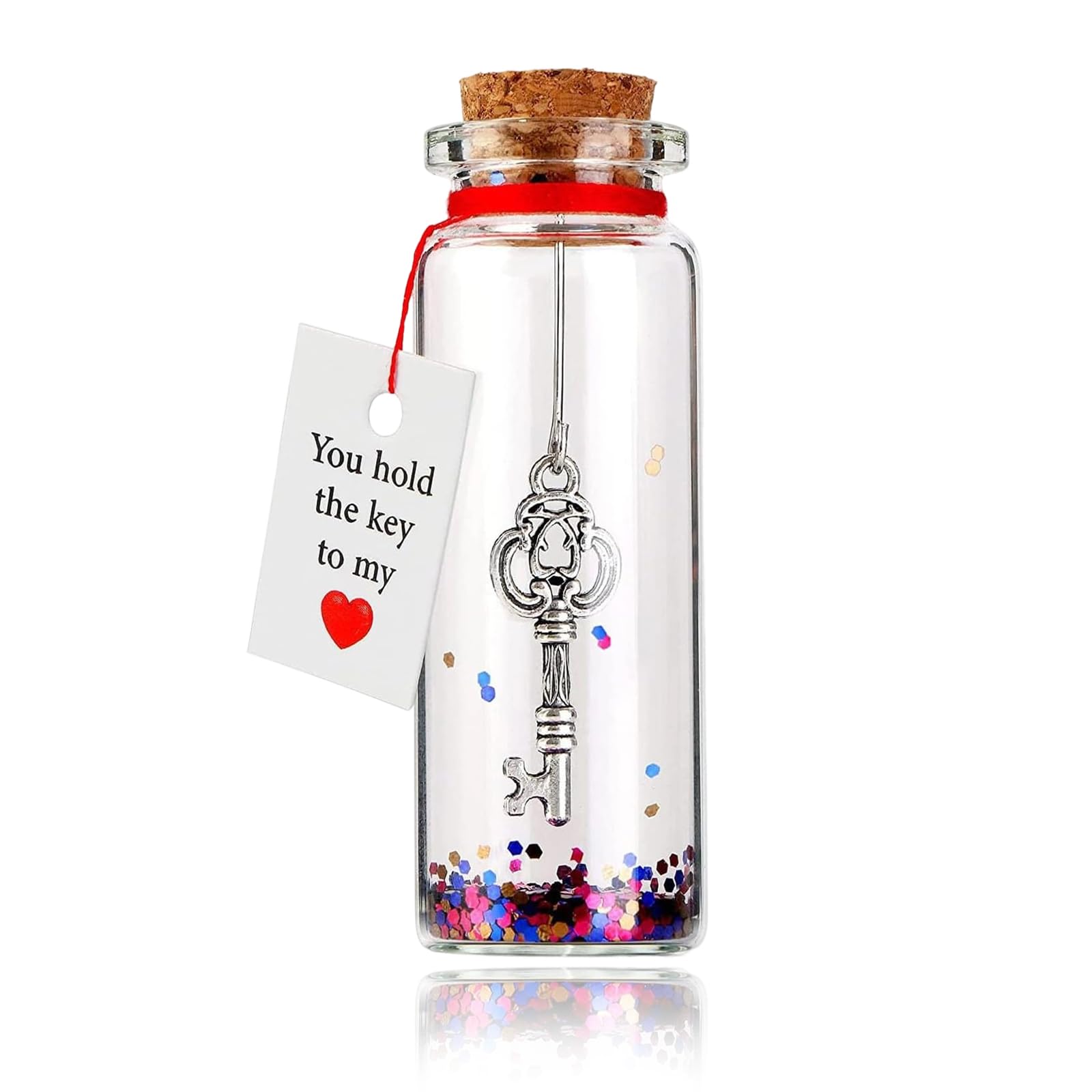 Romantic Message in a Bottle, Anniversary present for Him and Her, Valentine's Day Wish Bottles with Keys, Miniature Glass Message Bottle with Cork and Wish Card, for Valentine's Day Wedding Gifts