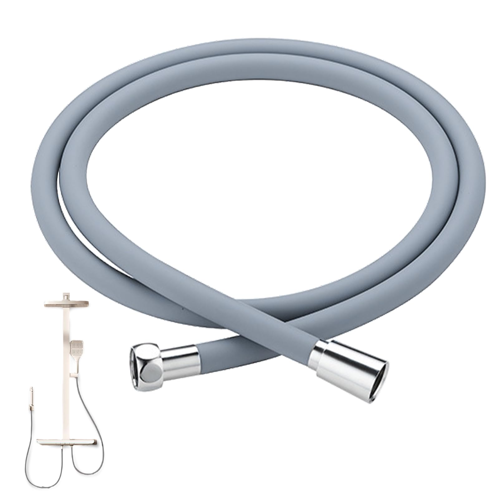 Uesdu Grey Shower Hose 1.5 M, Shower Pipe Anti Kink Silicone Shower Hoses With Connection G1/2 All Brass Bidet Hose Universal Showerhose For Bath Taps Replacement 1.5M