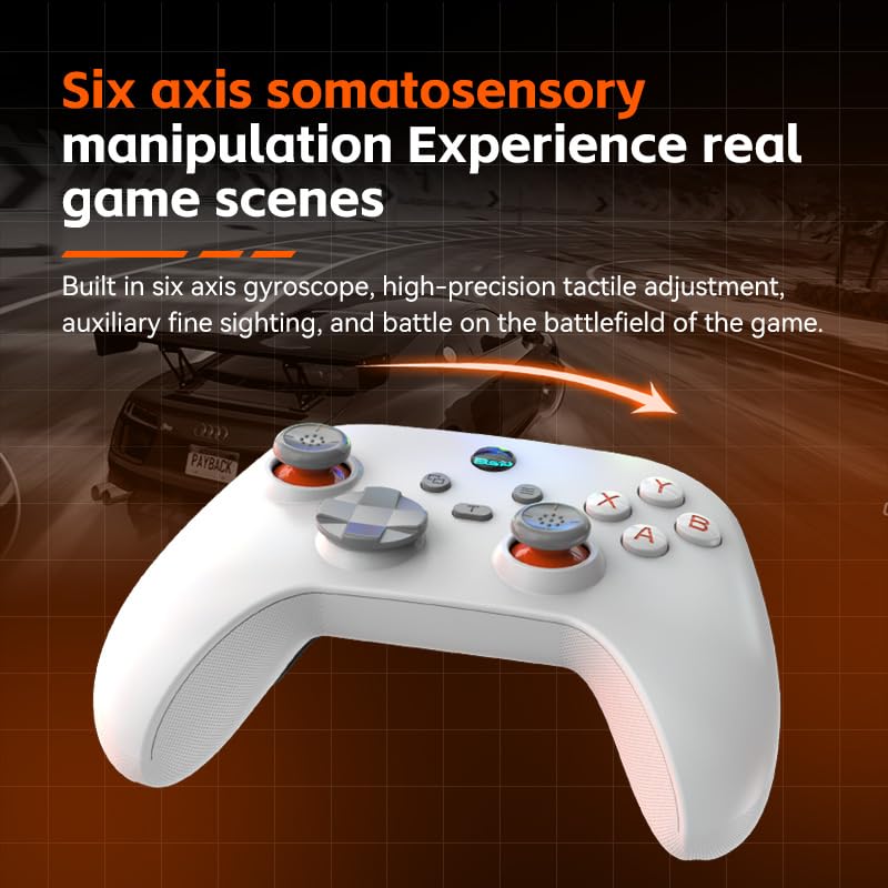UHM PC Controller, Wireless 2.4G PC Gaming Controller PC Android Switch iPhone 6 Axis-Gyroskop,Hall-Effekt Joystick und Trigger, Programmierung,Turbo Weiß