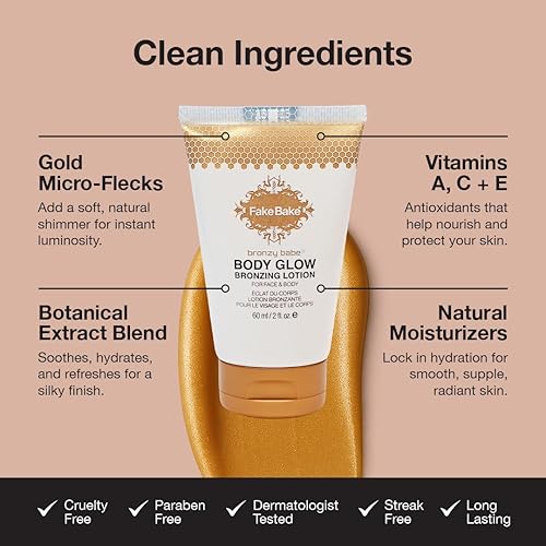Miniatura 5 de Fake Bake Bronzy Babe Body Glow - Loción hidratante teñida para rostro y cuerpo, iluminador, maquillaje e hidratación para el cuidado de la piel,
