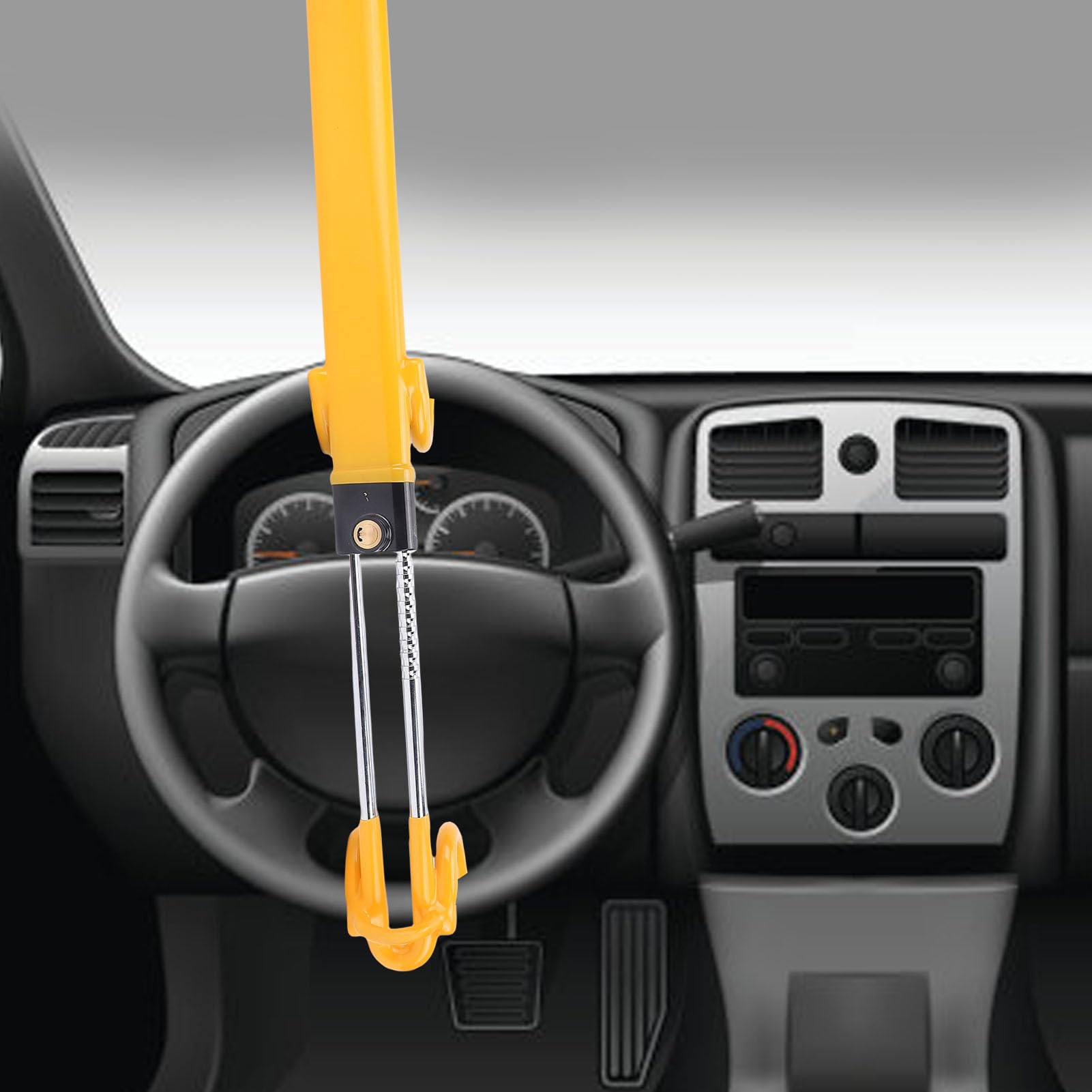 Bloqueo del Volante, Dispositivo Antirrobo de Varilla Ajustable con Diseño de Doble Gancho, Bloqueo del Volante de Alta Visibilidad con 2 Llaves para Camioneta Sedan SUV