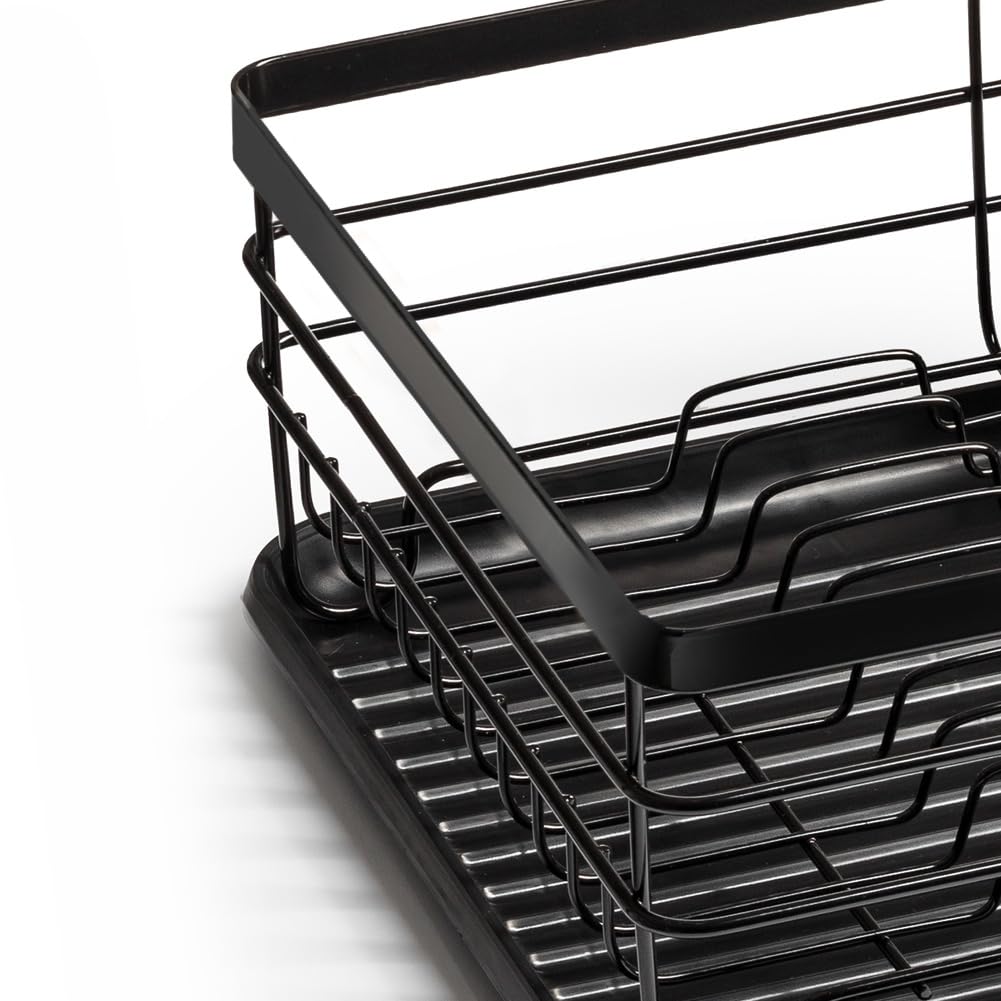 Vilde Escurridor de platos con soporte para cubiertos, de metal y plástico, 43 x 32 x 14,5 cm