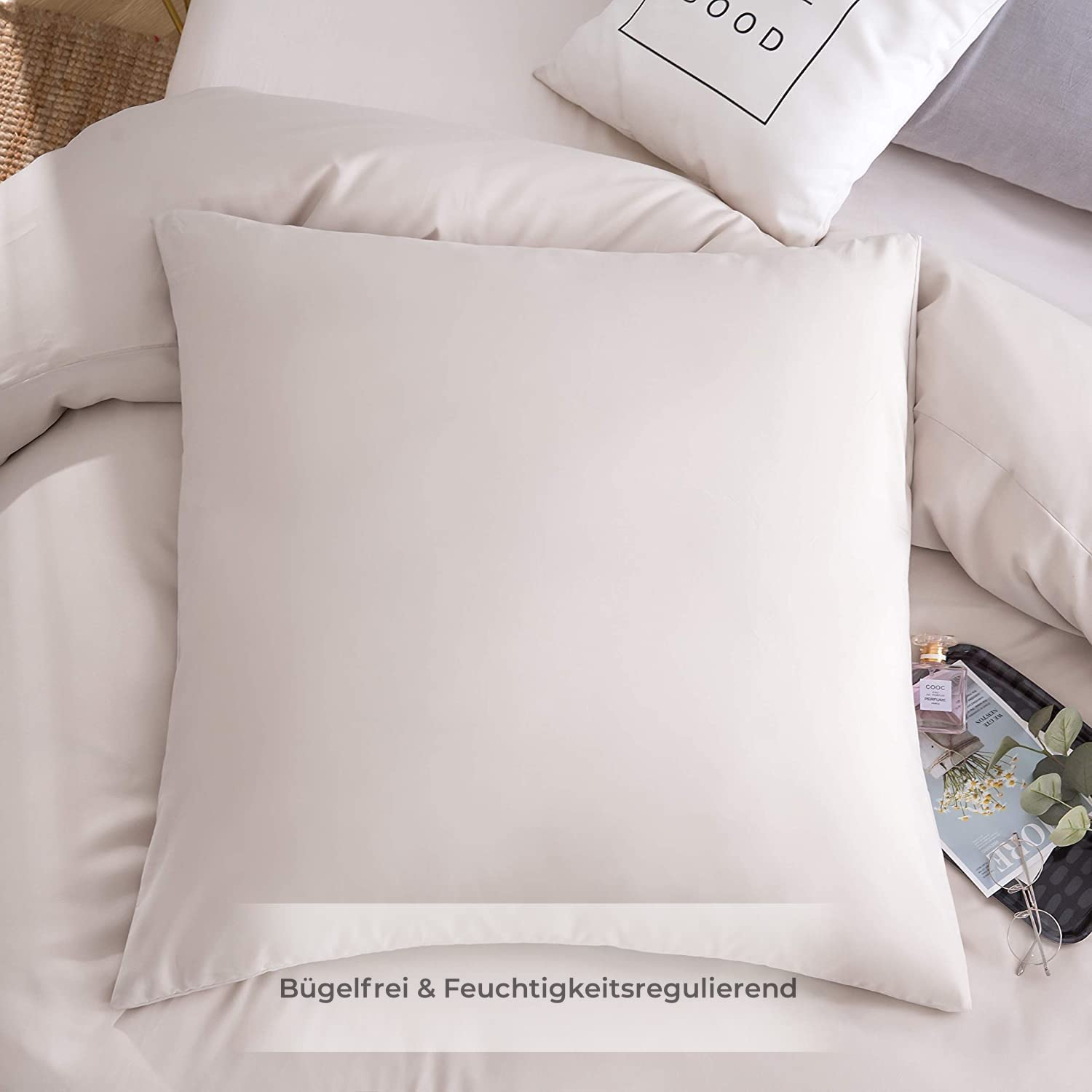 AYSW Biancheria da letto in microfibra spazzolata, 2 copripiumini da 135 x 200 cm + 2 federe da 80 x 80 cm + 2 federe da 40 x 80 cm, con chiusura lampo, colore beige