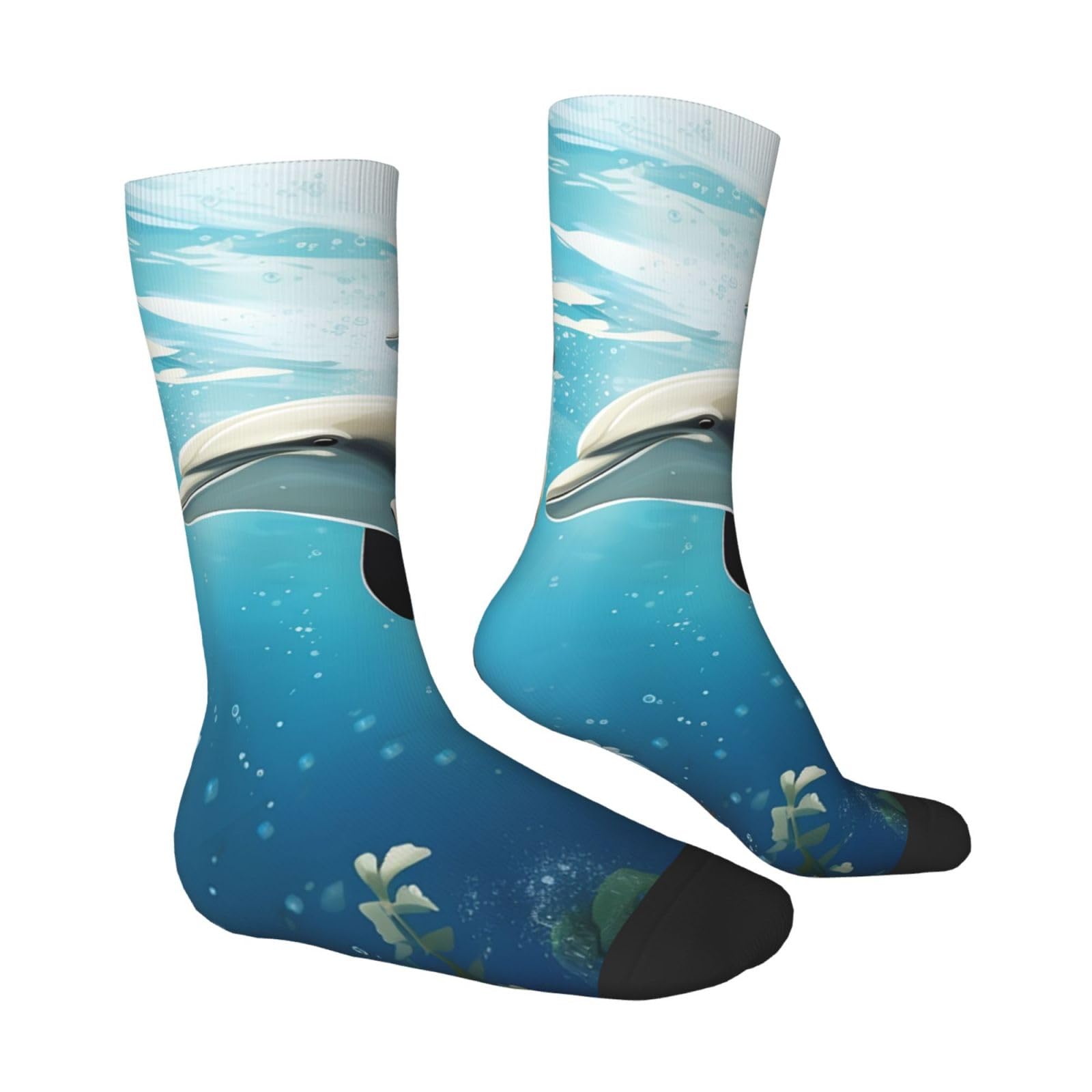 LZQPOEAS Kiss Dolphin Tale Athletic Socks Unisex Cushioned Crew Socks Hiking Running Calf Sock Soft Above Ankle Sock