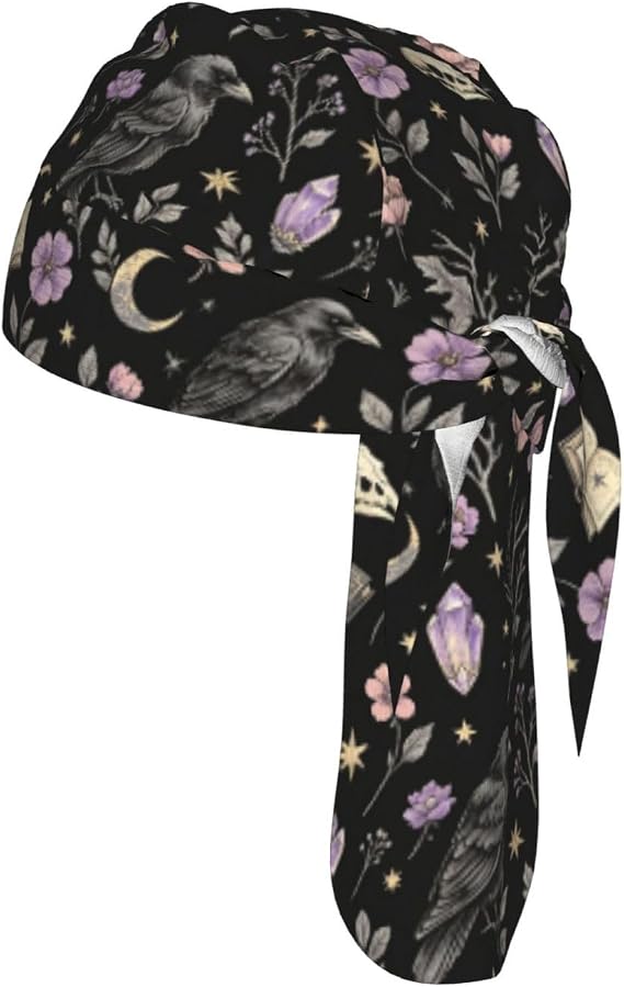 Black Crows in A Witchy Green Forest W Candles Goth Cycling Cap