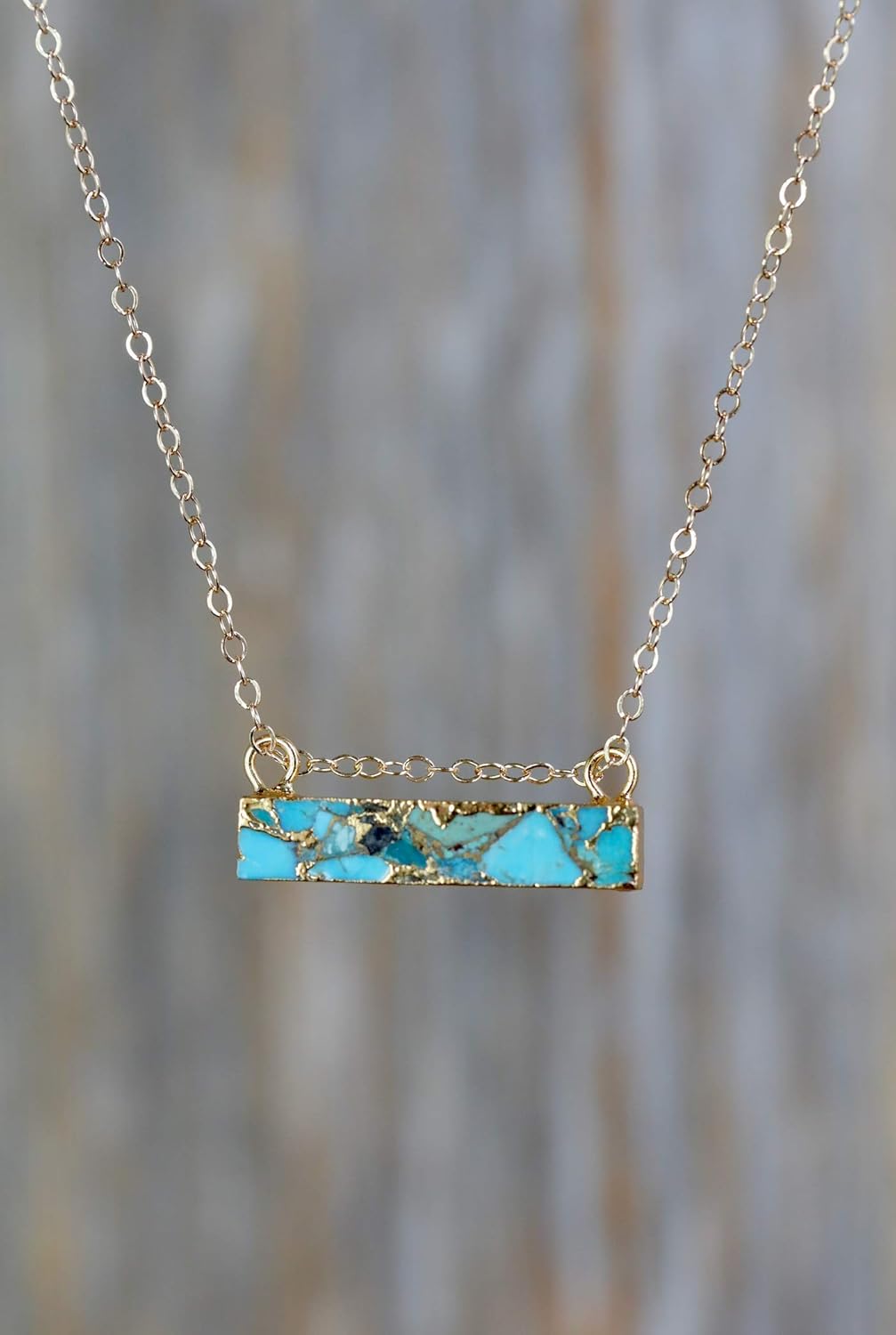 Turquoise Gemstone Bar Necklace Gold- Women's Handmade Jewelry- Gift Idea - Image 5