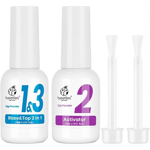 Beetles Dip Powder Liquid Set, 2 in 1 Dip Base & Top Coat with Activator | 2 Pcs 0.51 Fl Oz Each Dipping Liquid Kit for French Dip Nails, Manicure Gift for Women