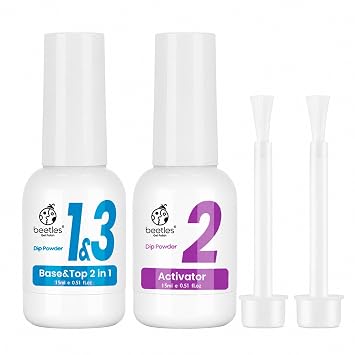 Beetles Dip Powder Liquid Set, 2 in 1 Dip Base & Top Coat with Activator