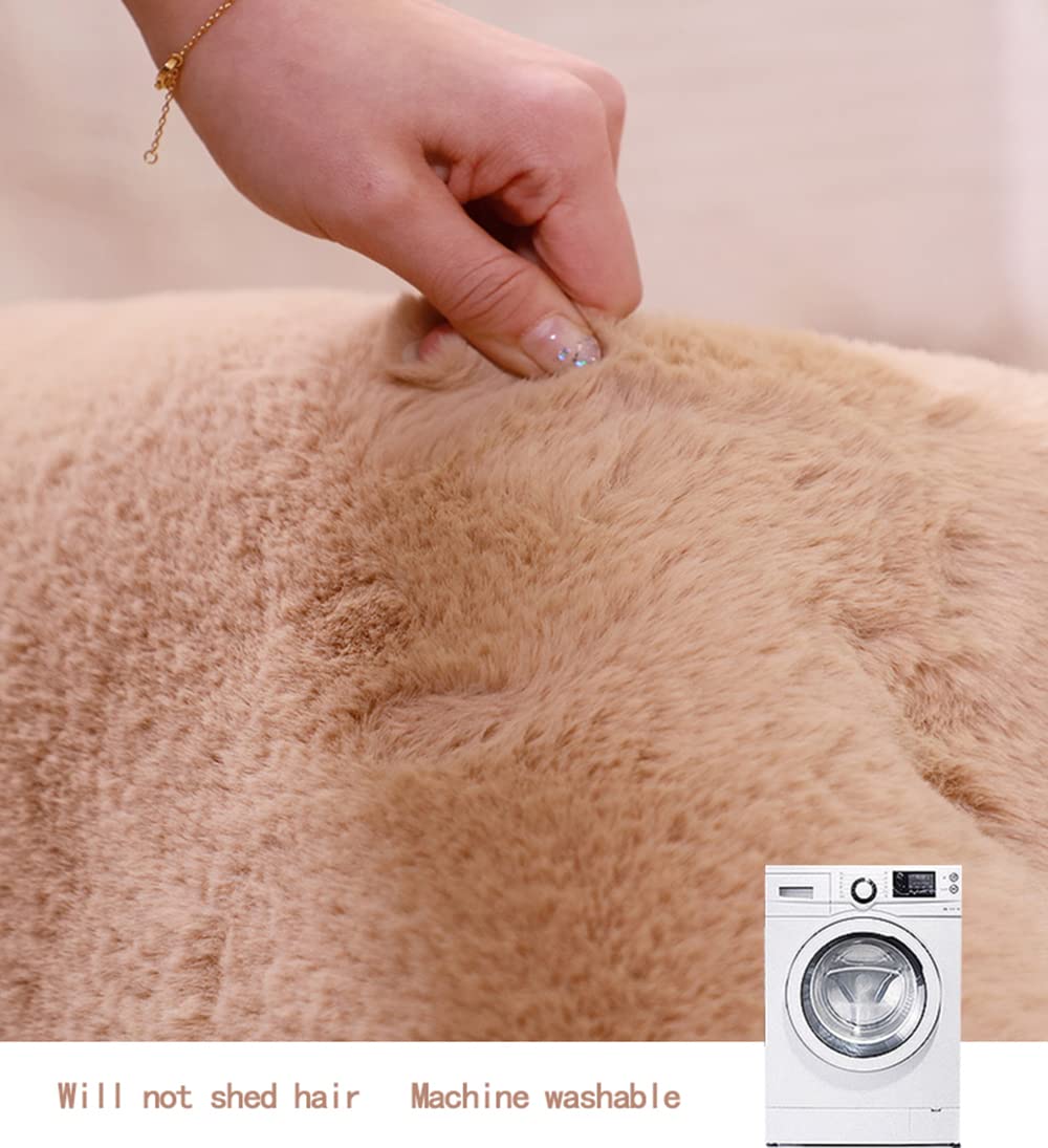 GueTTO Tappeto Finta Pelliccia Coniglio Pelo Corto Bianco Ultra Morbido Peluso Tappeto Pavimento Antiscivolo Fondo Pelle Lavabile per Salone Camera Arredamento Domestico Moderno,caffè,140 x 200 cm