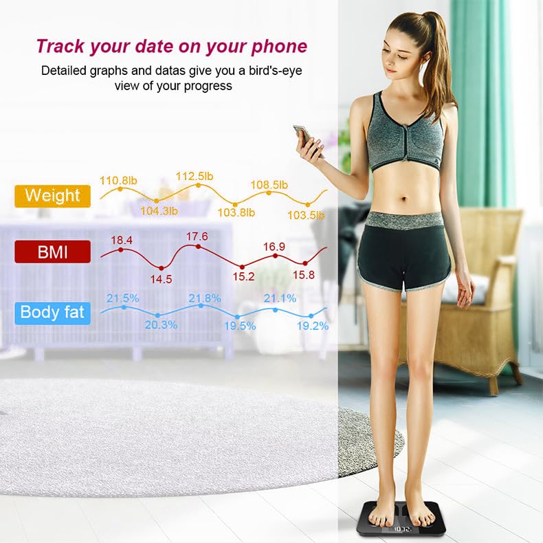 Smart Scale,BMI digital rest room weight scale,Wireless Body Fat Scale,Highly Precise Bluetooth Scale for Weight Loss for Body Weight and fats share weight reduction 6 61LrTcDpmAL
