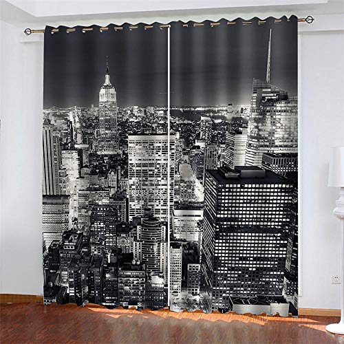 LLWERSJ 2 Pièce Rideau Occultant À Oeillets Réduction du Bruit Rideaux - Vue de Nuit de New York - Rideau Occultant Décor Microfibre pour Chambre d'enfants Salon 2 Pièces 75x166cm