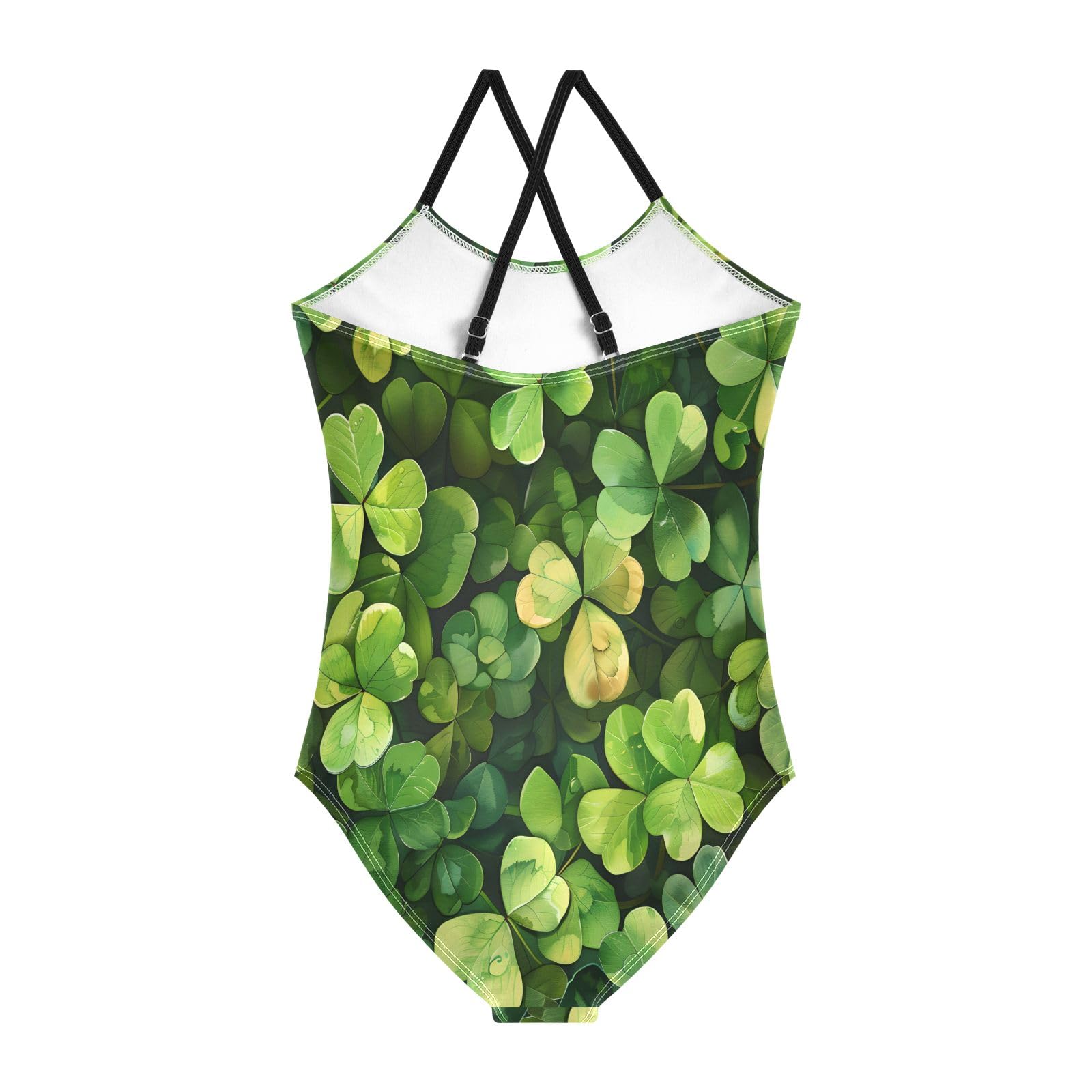 Pattern Green Four Leaf Clover Girls One-Piece Swimsuit Quick Dry Beach Swim Bathing Suit