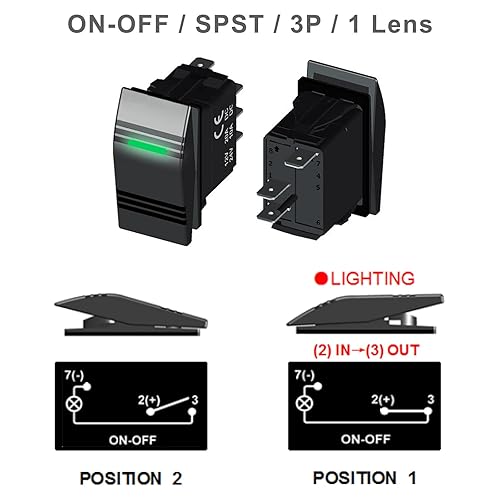 Vista 68 de Interruptor basculante de 3 pines con texto "luces NAV", negro con lente azul. Contura III, se adapta a Car-ling, Cole Hersee, Blue seas,Contura III