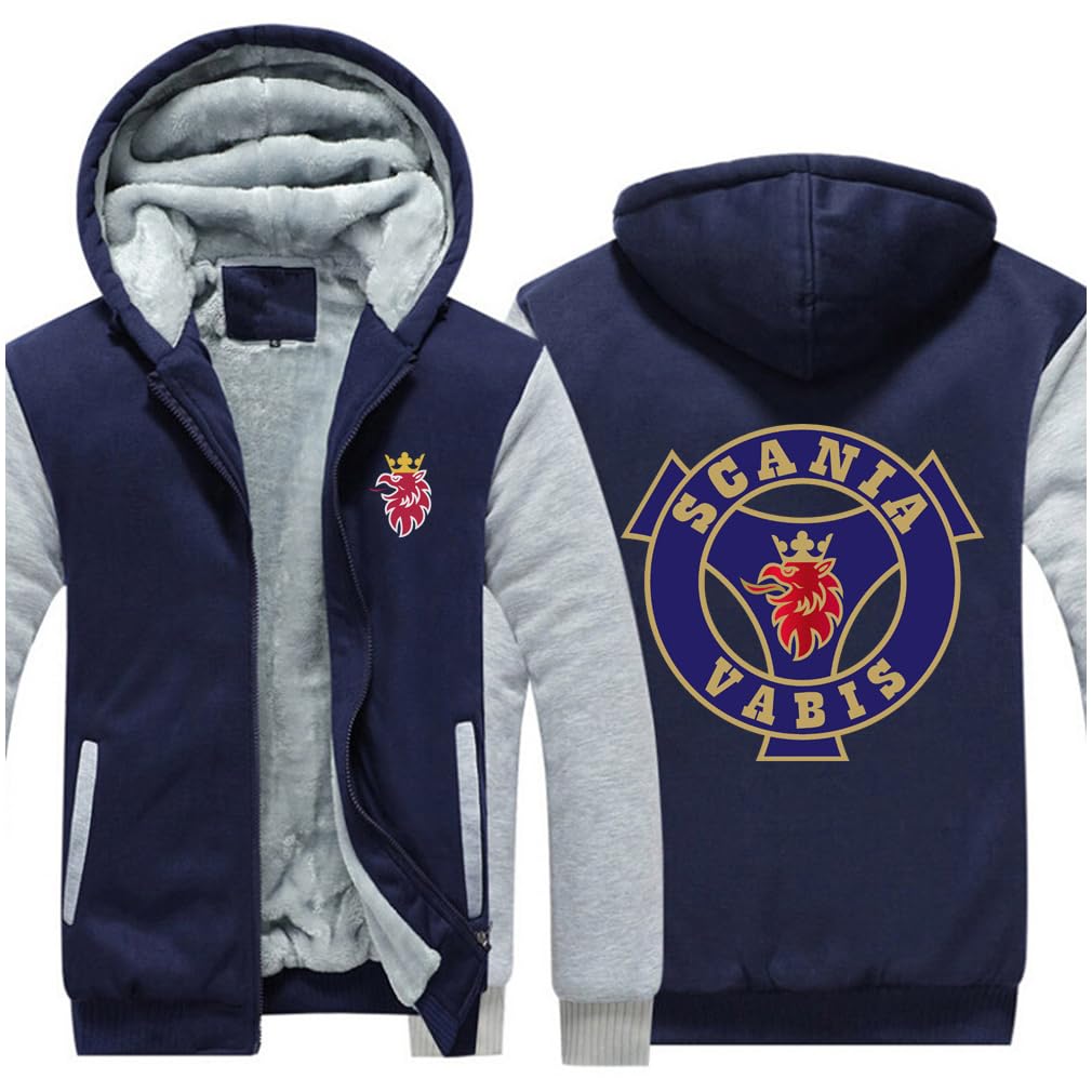 Męska zimowa bluza z kapturem do Scania, kurtka do pocenia się Gruby sweter Męska polarowa kurtka z kapturem z zamkiem błyskawicznym wiatroodporna bluza z kapturem kurtka outdoorowa, niebieskie-L