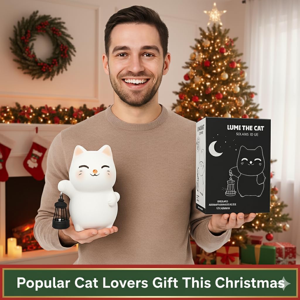 Solar Cat Garden Statue with Lantern – Outdoor Cat Statue for Garden, Patio & Yard, Weatherproof Resin Figurine Lawn Ornament Garden Decor with Soft Solar Glow