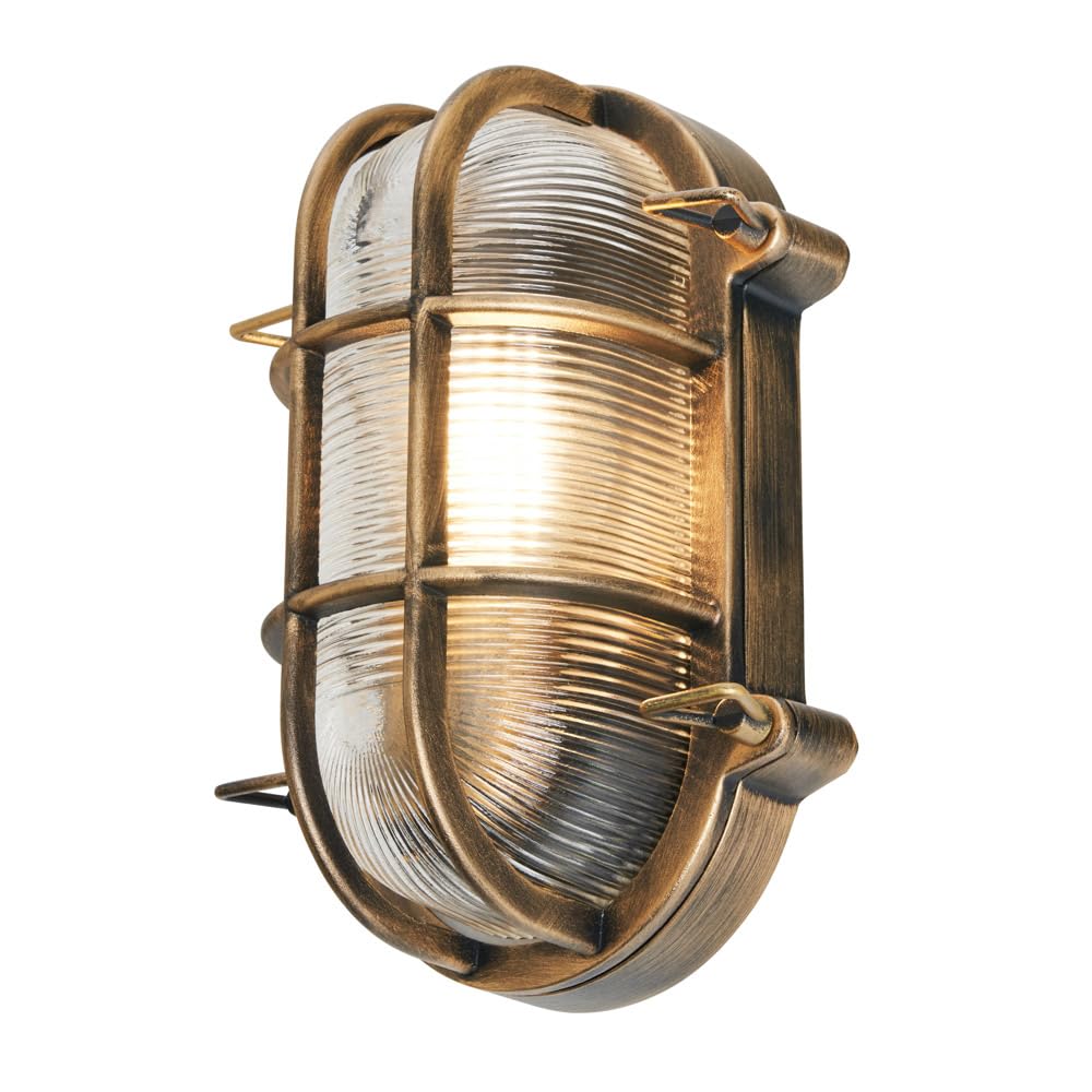 LITECRAFT Remy Wall Light Outdoor IP44 Rated Bulkhead Fitting - (Gold, Oval)