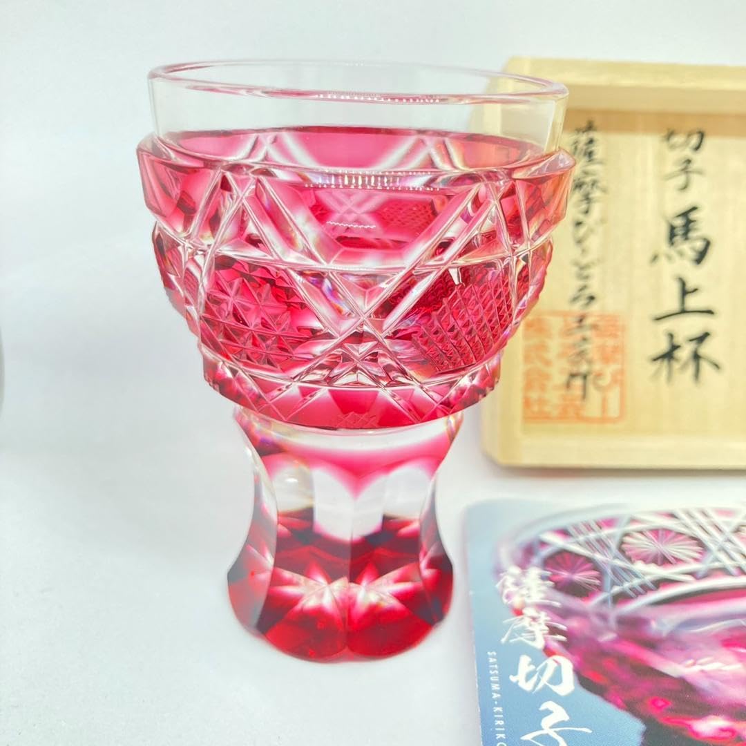 未使用品・薩摩切子、薩摩びーどろ工芸作、花器、木箱付き 未使用品