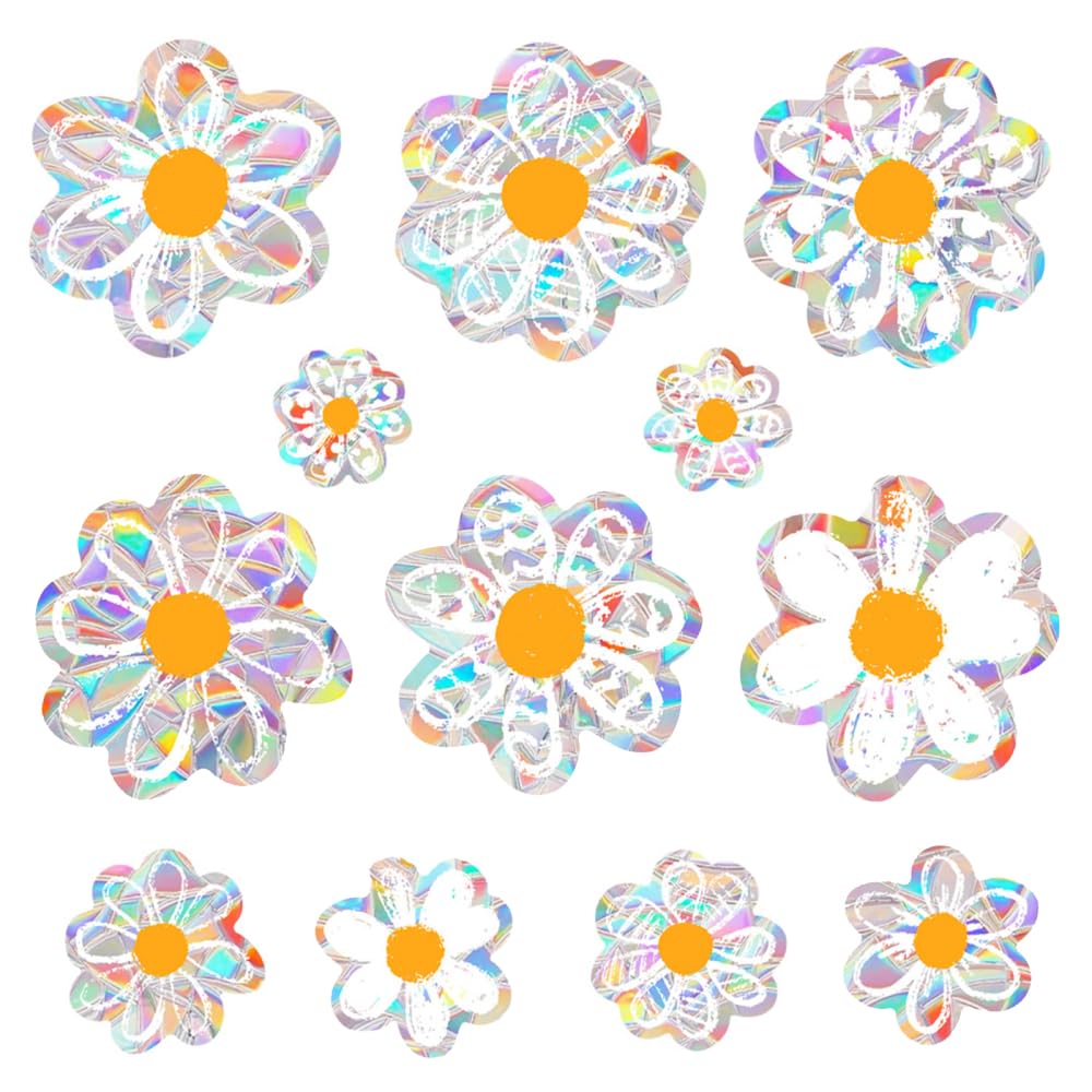 Daisy Window Stickers, 12Pcs Static Double-Sided Glass Decals Reusable & Anti Collision Daisy Clings for Home Office Party Windows Decor
