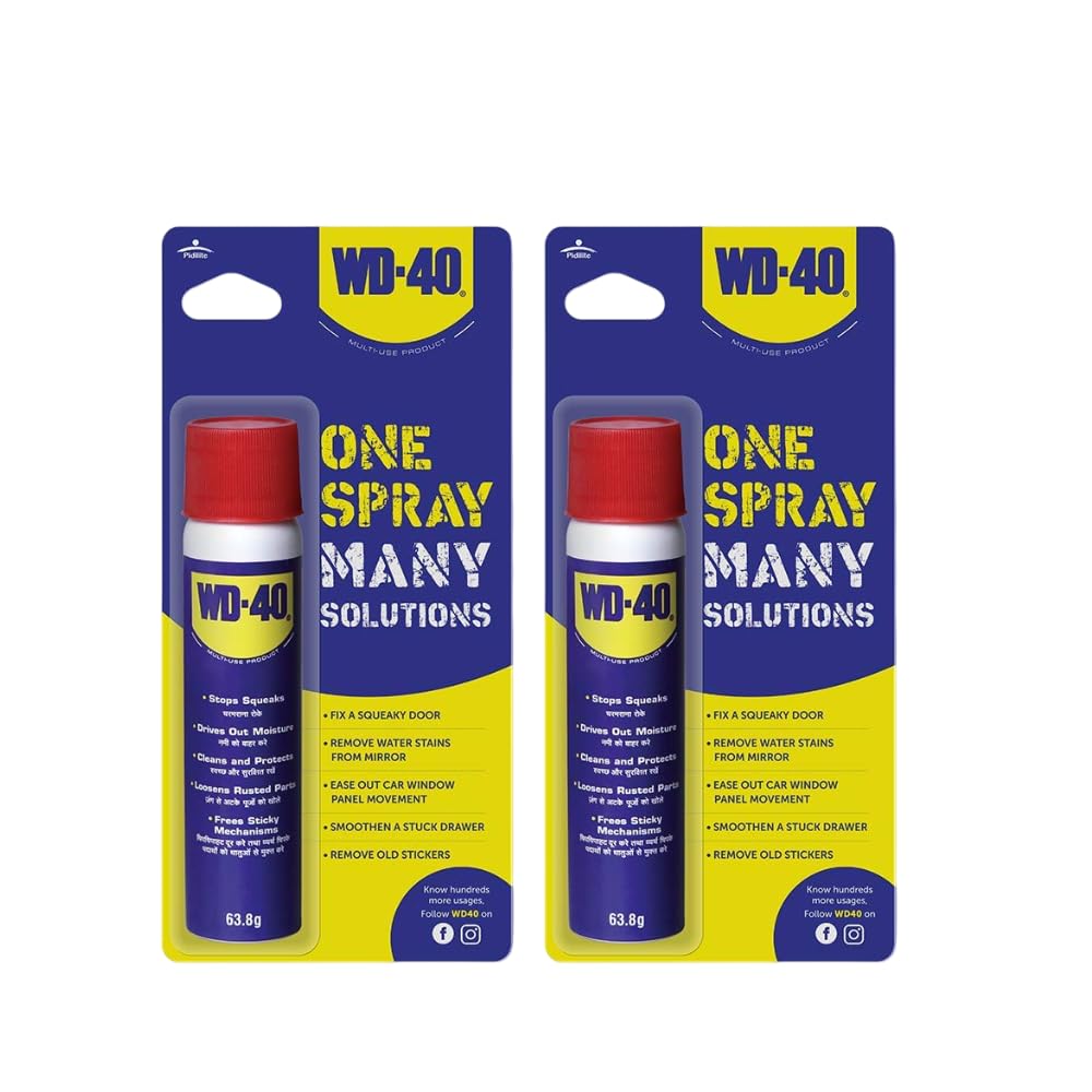 Pidilite WD-40 Multipurpose Spray for Home Improvement, Frees jammed locks & Rust Parts,Adhesive remover,Grill & stove Cleaning,Protectant Agent -Multi use for Home,Work & DIY Purpose, 63.8g,Pack of 2 (B0CXHQD94H) Amazon Price History, Amazon Price Tracker
