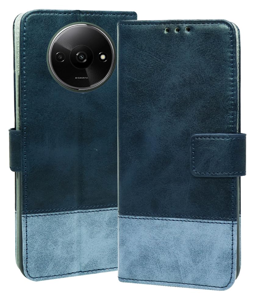 SESS XUSIVE Flip Back Cover Case for Mi Redmi A3 Dual-Color Leather Finish Inbuilt Stand & Pockets Wallet Style Flip Case for Mi Redmi A3 - Blue & Sky Blue (B084YPMMW7) Amazon Price History, Amazon Price Tracker