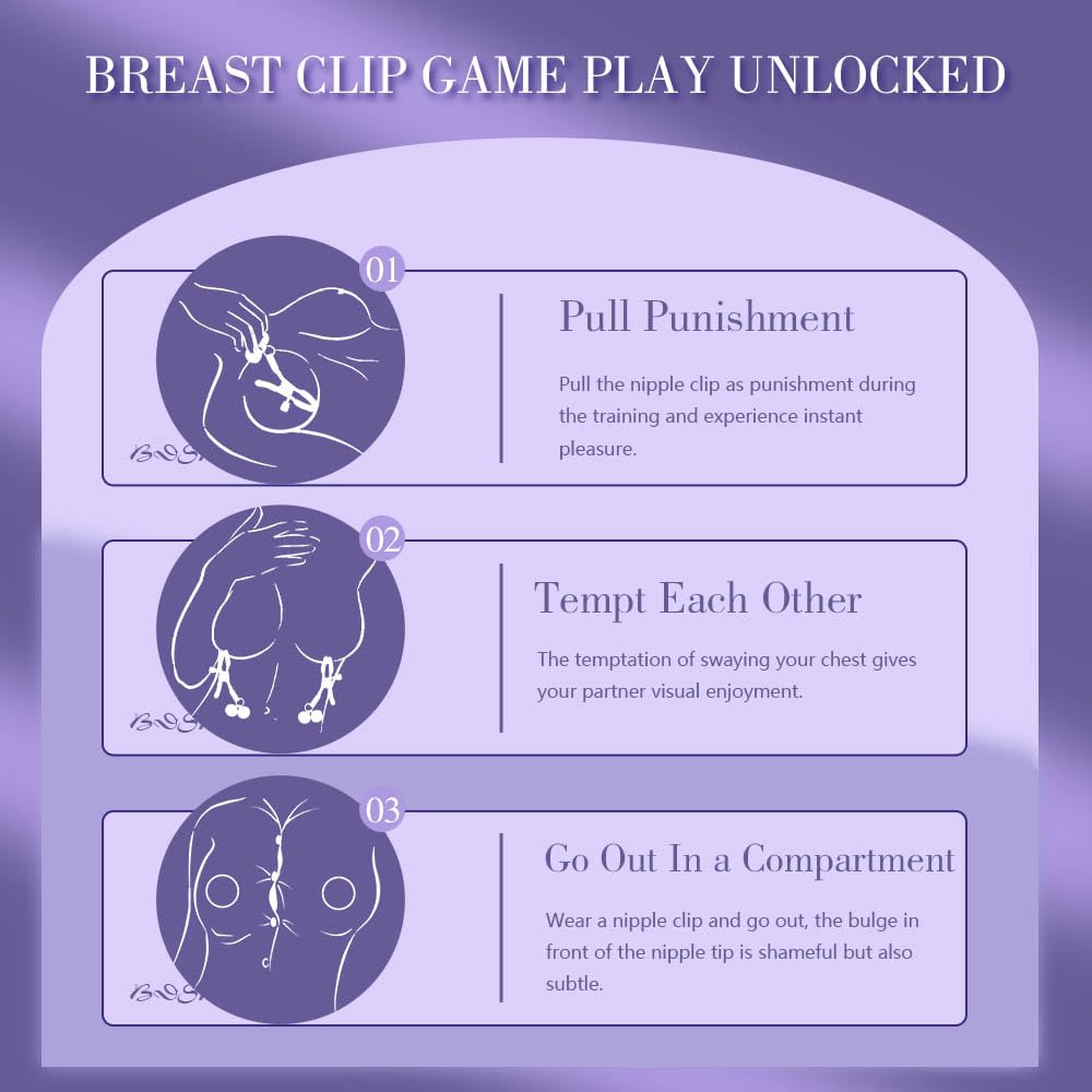 2Pcs Nipple Clamps BDSM Nipple Toys, Adjustable Metal Nipple Clips, Non-Piercing Nipple Rings Stainless Steel Clamp with Purple Bells, Breast Flirting Stimulation Adult Sex Toy for Women Couples