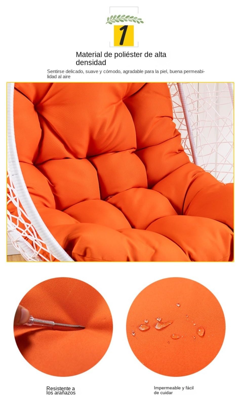 (120 x 80 cm)Cojín para silla con forma de huevo, cojín para sillón colgante, cojín para silla de ratán, cojín integrado,apto para jardines exteriores, columpios interiores, sofás，Uso doméstico