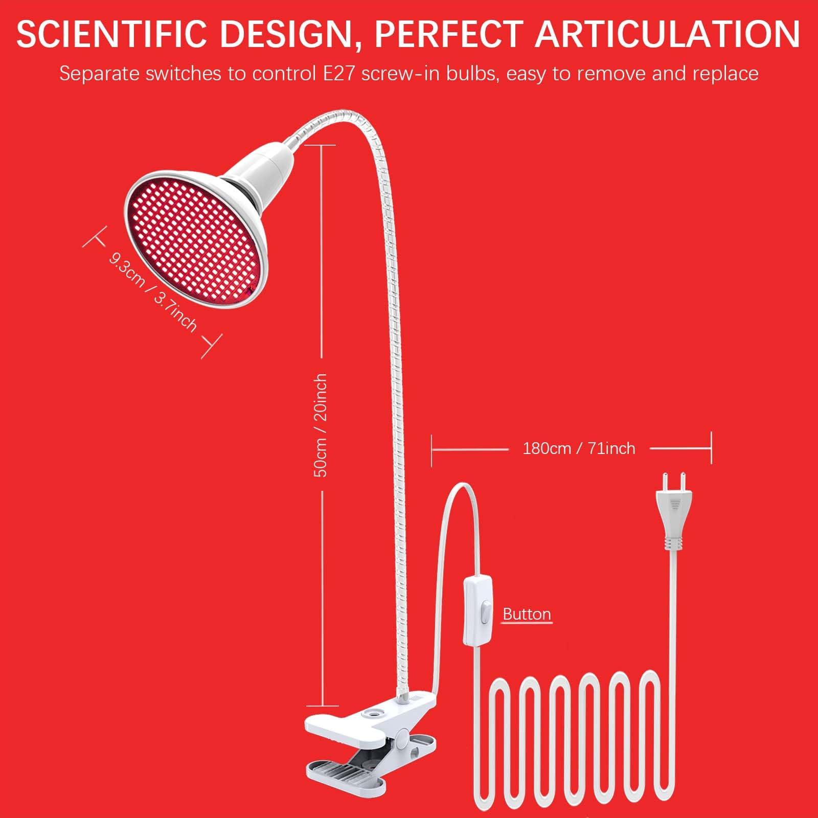 660nm Rotlichtlampe für Gesicht, 360° Schwanenhals Tiefrotelampe Wärmelampe Einstellbarer Winkel, mit Klemme, 200 LEDs Rotlicht für Gesicht Muskel Rücken