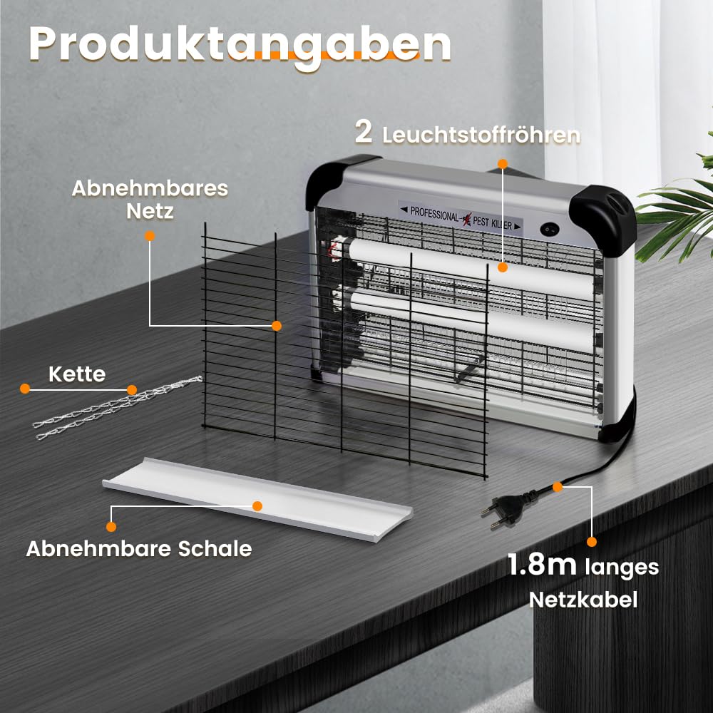 Zanzariera elettrica 3500 V con lampada UV da 20 W, trappola per zanzare elettrica con griglia di sicurezza per casa, camera da letto, ufficio, terrazza, giardino