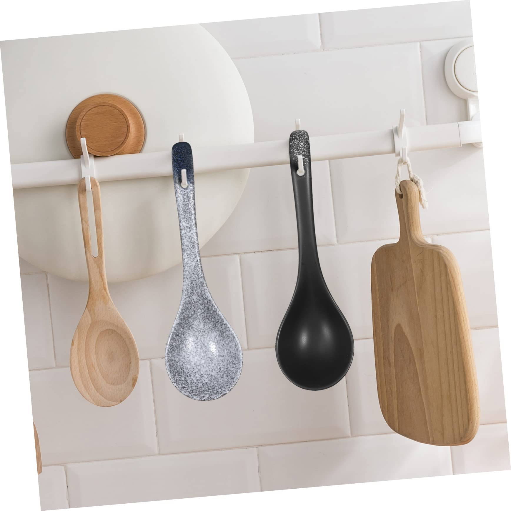 COLLBATH Pcs Japanese Style Ceramic Soup Spoons Large Serving Ladles Silverware for Soup Rice Cereal Easy to Clean