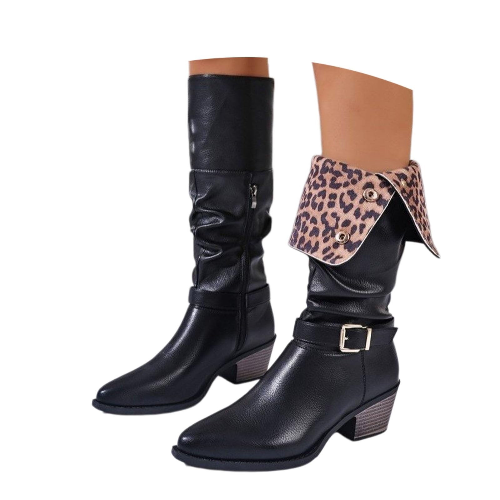 Stivali da Cowboy Western retrò con Stampa Leopardata Stivali