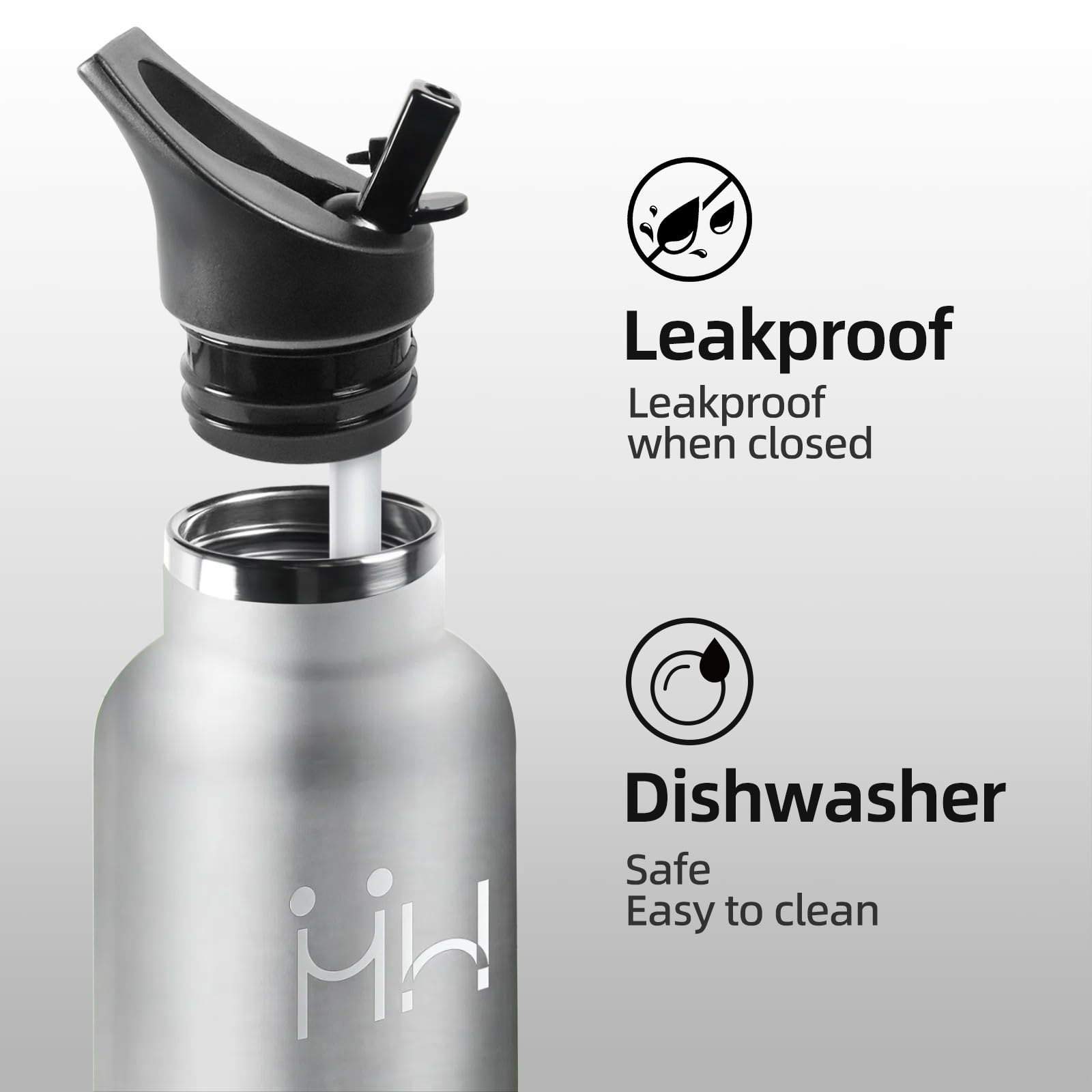 Borraccia Termica, 750 ml Senza BPA, Borracce Termiche, 18/8 Acciaio Inossidabile, Borraccia Acciaio Inox, Bottiglia Acqua Con Cannuccia e 2 Coperchi, Borracce per Ufficio - Acciaio inossidabile