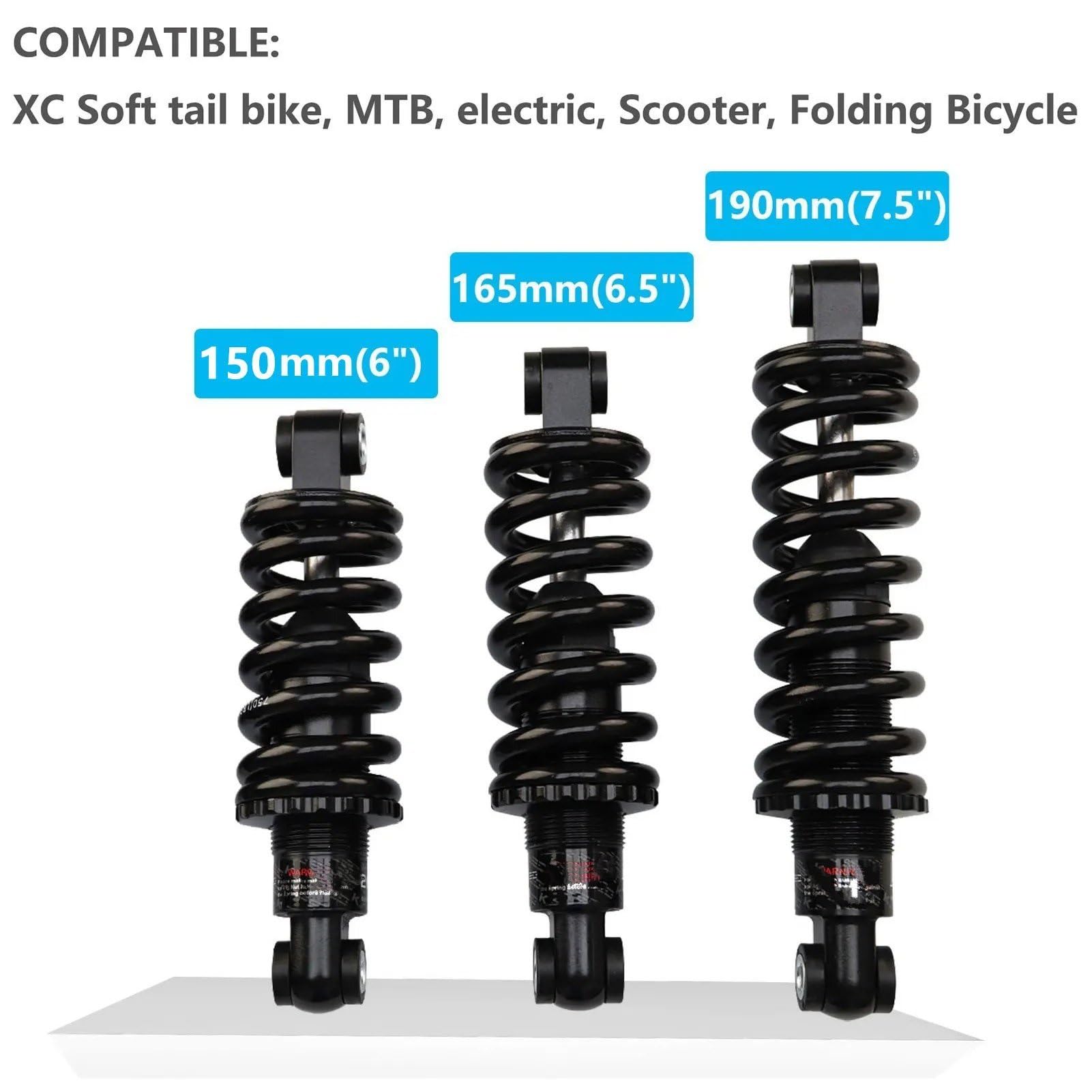 amortiguadores delanteros Suspensión Resorte Helicoidal Bicicleta 150Mm 165Mm 190Mm Montaña Bicicleta Eléctrica Silla Ruedas Amortiguador Trasero MTB(150mm 2000lbs)