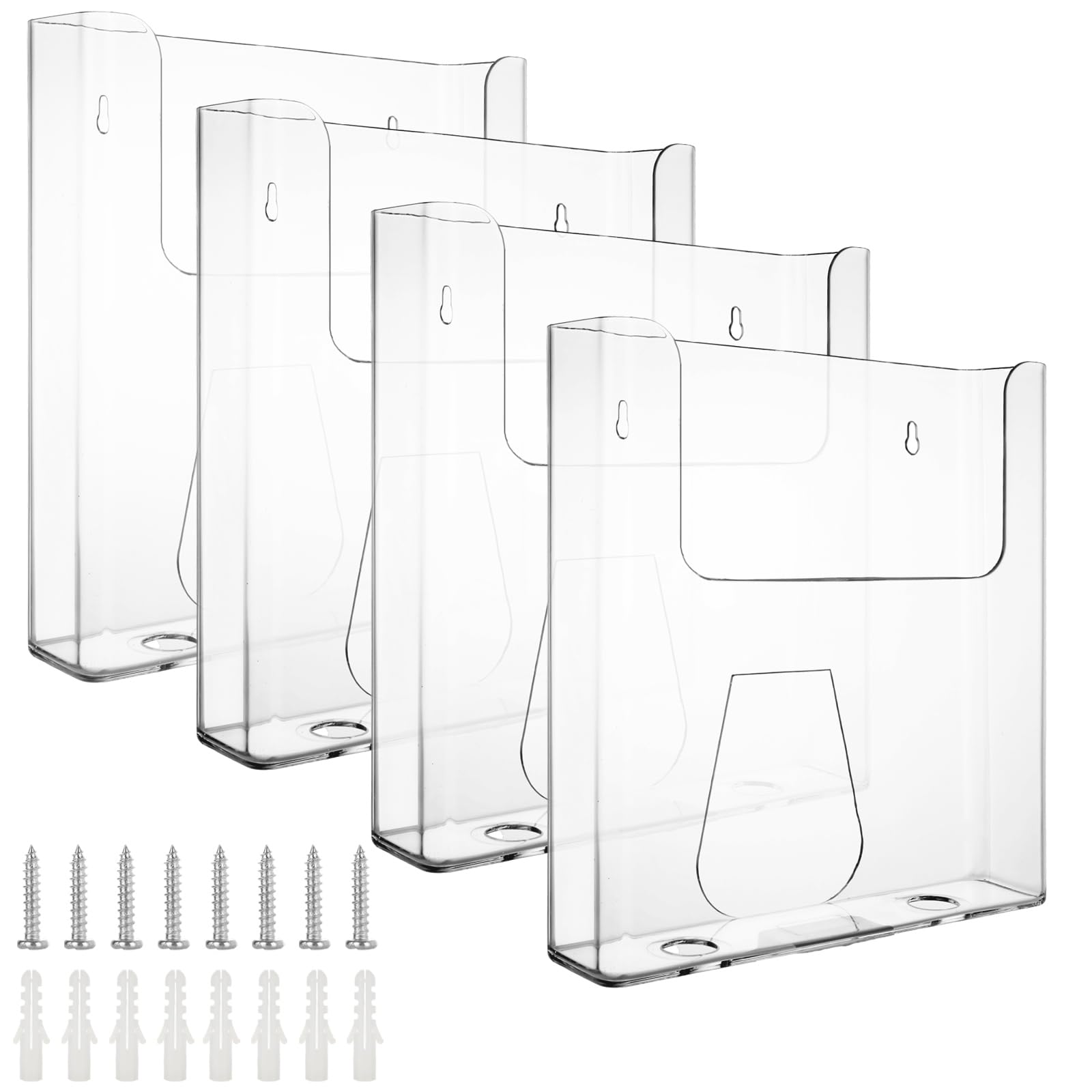 WOPPLXY Paquete de 4 soporte folletos pared A4, plastico pared a4 de Plástico Transparente con Tornillos para Flyers, Catálogos, Menús y Brochures