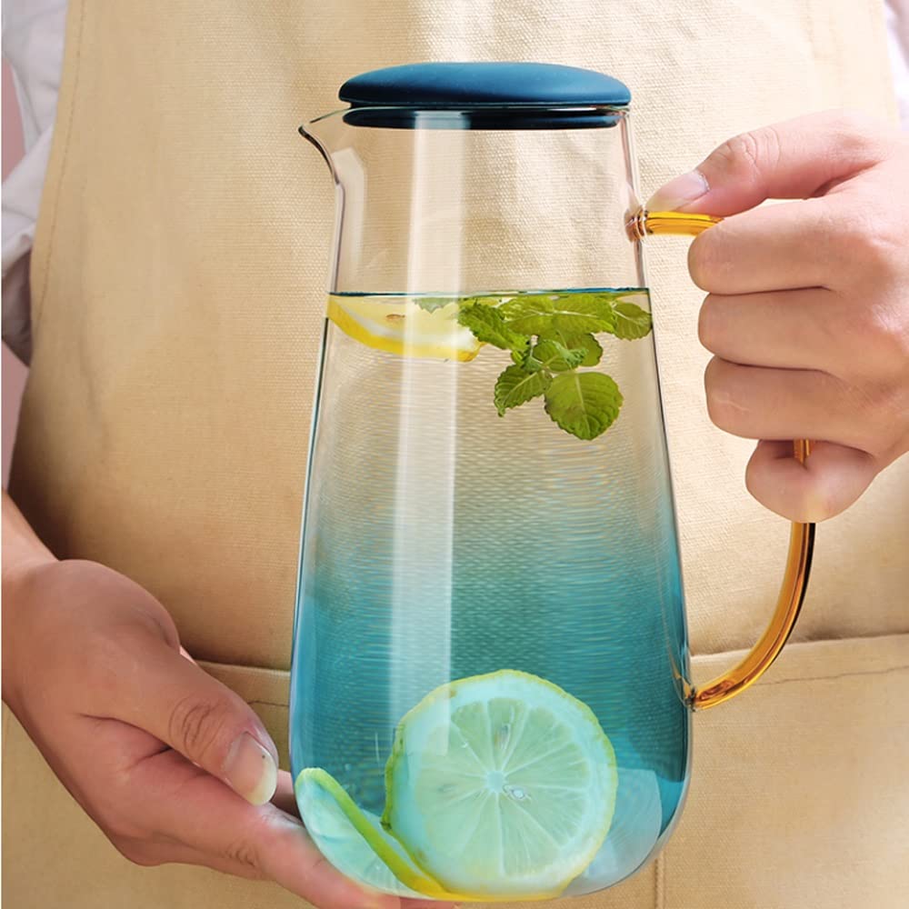 Nff Jarra De Cristal, Jarra De Agua De Cristal De 1,5 L con Tapa, Azul Degradado con Asa Jarra De Cristal Adecuada For Té, Zumo, Café, Limonada (Size : 2L)