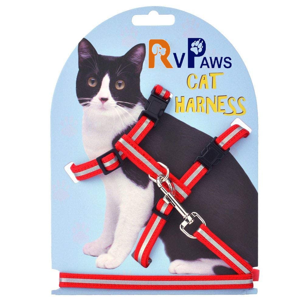 RvPaws Reflective Adjustable Cat Harness Nylon Strap Collar with Leash - Red Color (B09W5YTMF8) Amazon Price History, Amazon Price Tracker