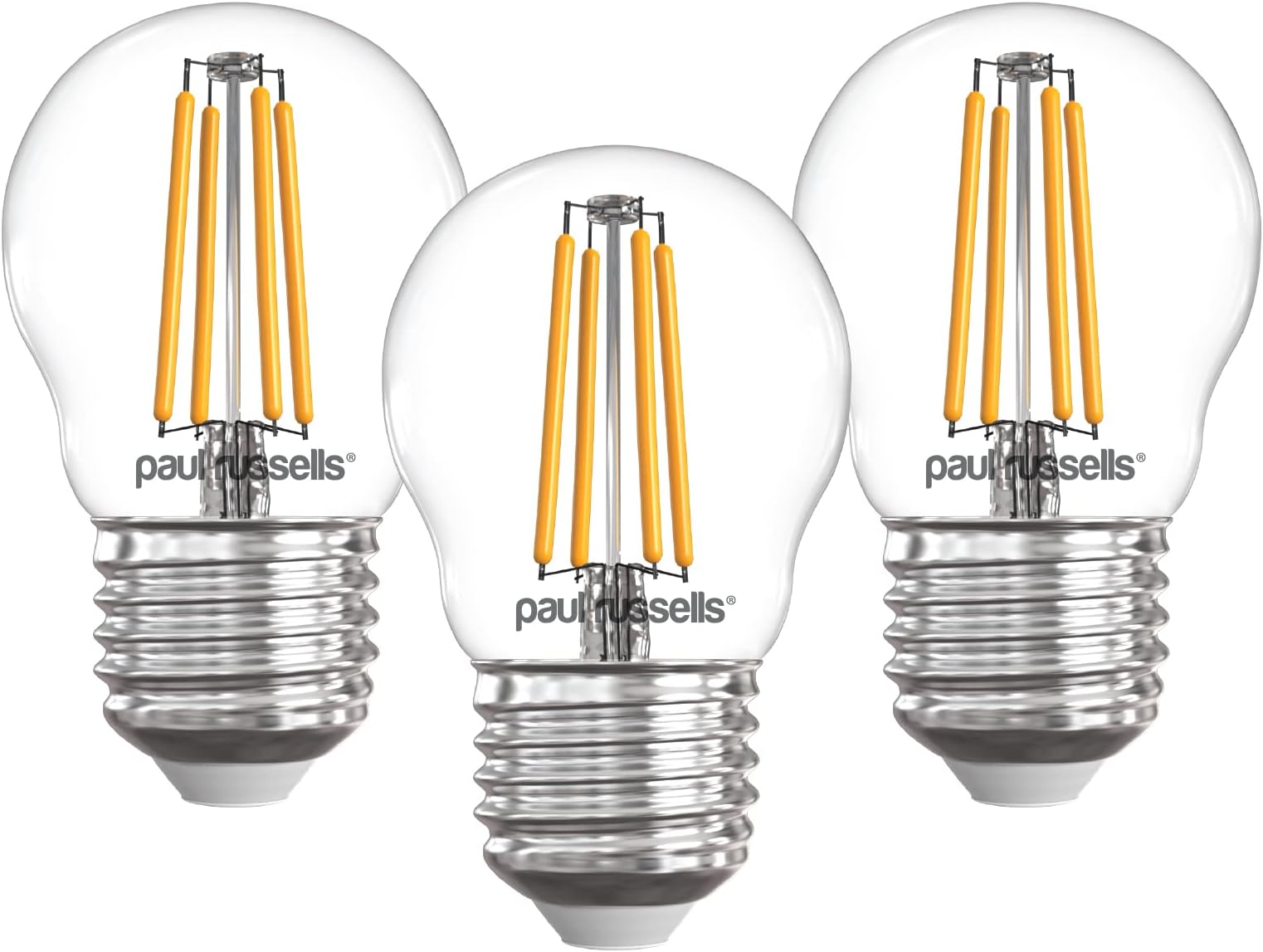 paul russellsLED Filament Golf Ball Light Edison Screw E27, 40w Equivalent G45 Bulbs, ES 4.5W 470LM Mini Globe 2700K Warm White Lamps, Chandelier Energy Saving Lightbulbs, Pack of 3