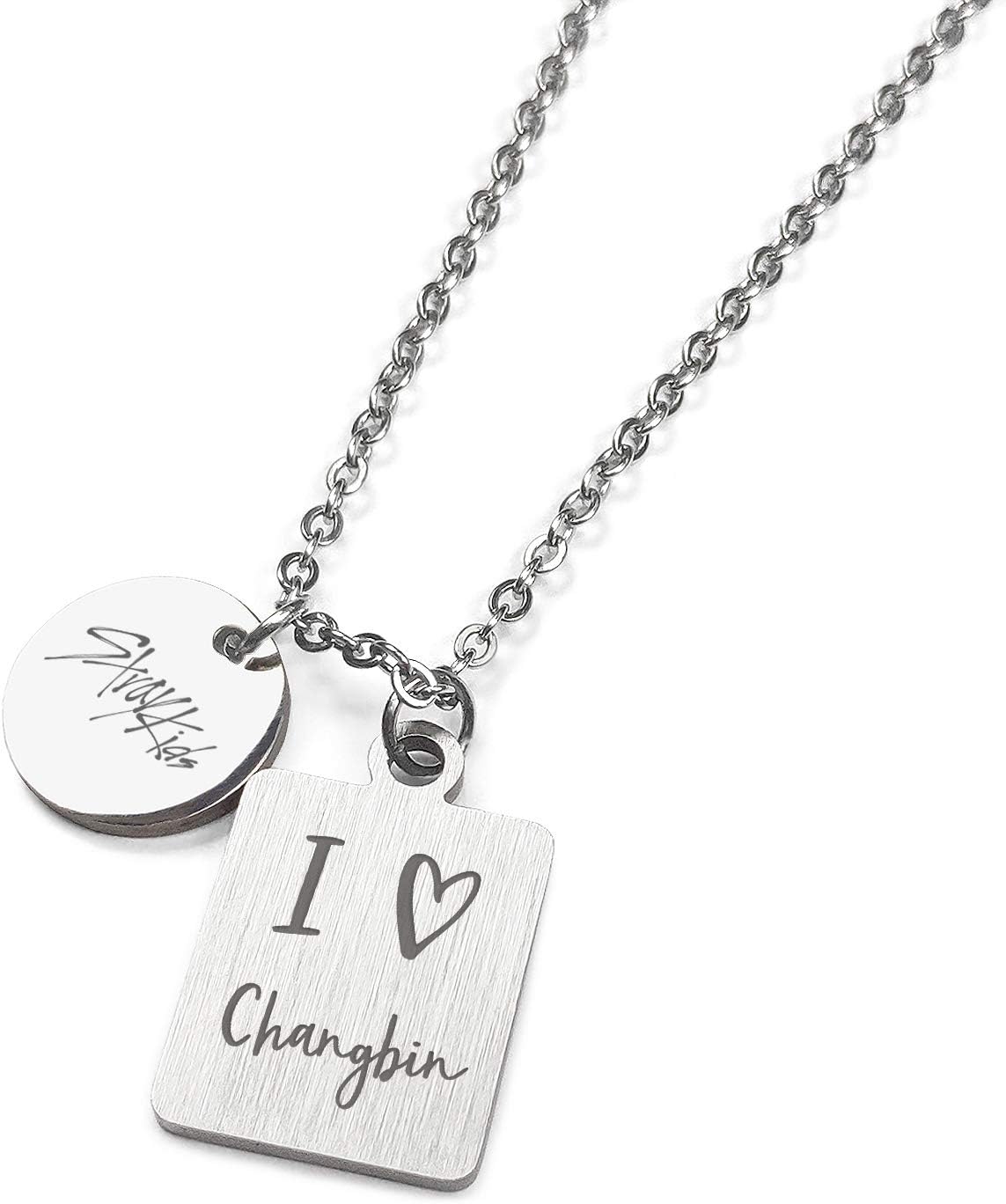 Fanstown kpop STRAY KIDS Necklace Dual Pendants Necklace Team Logo and LOVE Symbol to member name Necklace