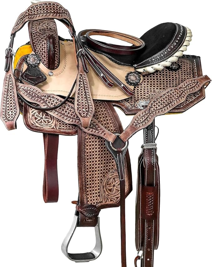 Manaal EnterprisesPremium Leather Western Barrel Racing Adult Horse Saddle Antique Size (Brown, 15" Inches Seat)