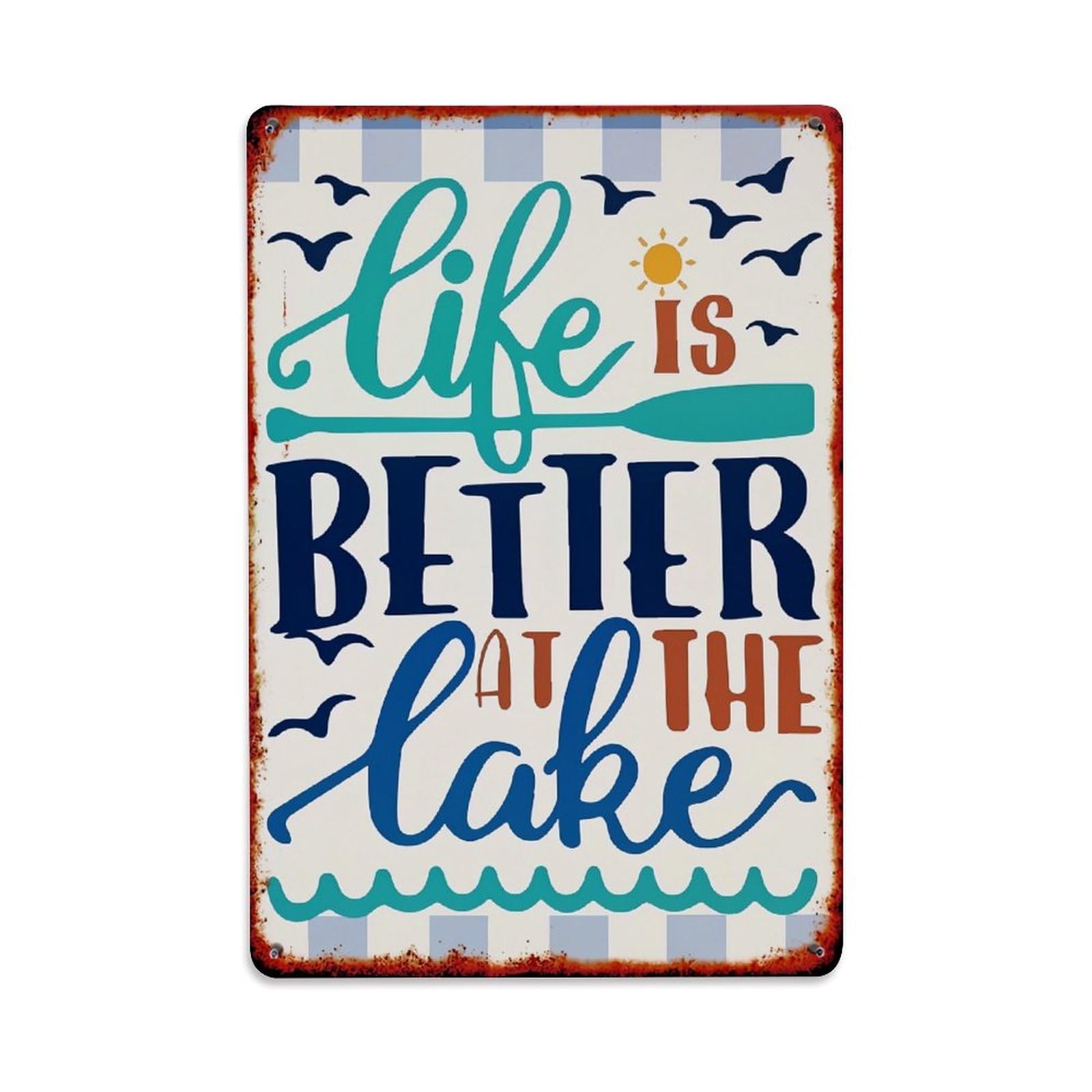 Jdfenggu Vintage Life Is Better At Lake Retro Metal Tin Sign, Metal Poster For Bar, Home, Man Cave, Kitchen, Laundry Room Art Decor 8X12 Inch